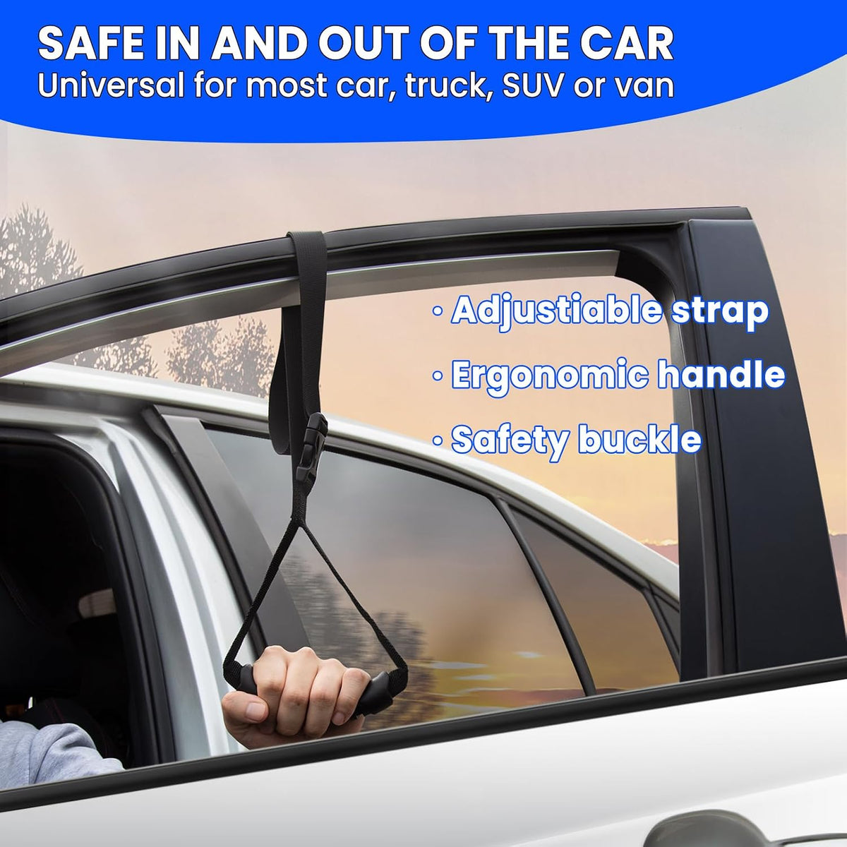 KOUNATSURI Car Handle Assist for Elderly - Car Door Handle for Elderly & Seniors & Handicap - Multifunction Car Armrest Portable Bar（2Pack Blue and Strap）