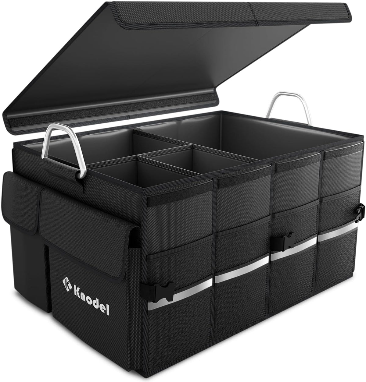 K KNODEL Car Trunk Organizer, Car Organizer With Lid, Heavy Duty Collapsible Trunk Storage for SUV, Truck, Cargo Trunk Organizer with Lid (Medium, Black)