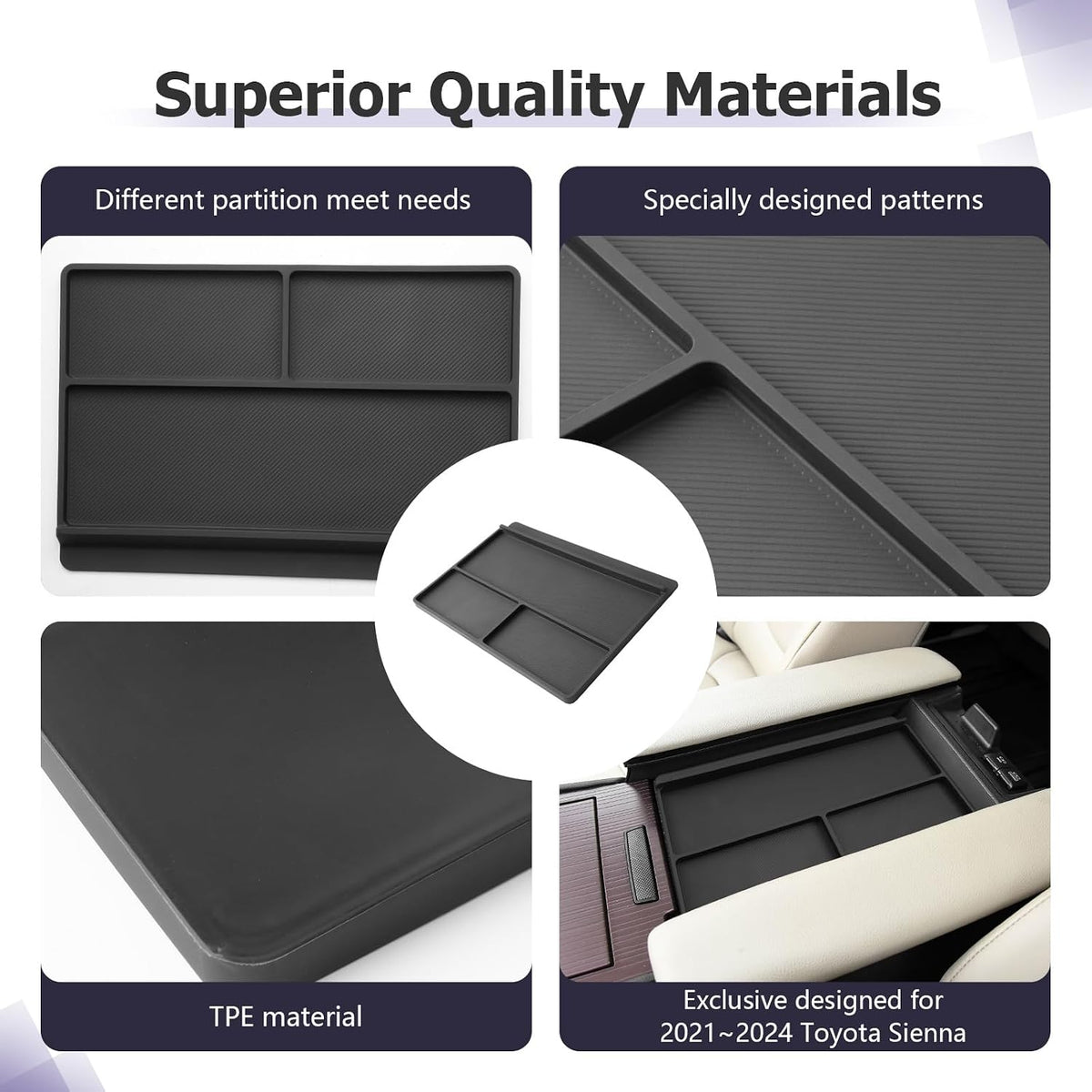 LUWU Center Console Organizer Tray Compatible with 2021 2022 2023 2024 2025 2026 Toyota Sienna Accessories Armrest Storage Pad Anti-Slip Armrest Lid for 2025 2026 Sienna Accessories(Not for Cool Box)