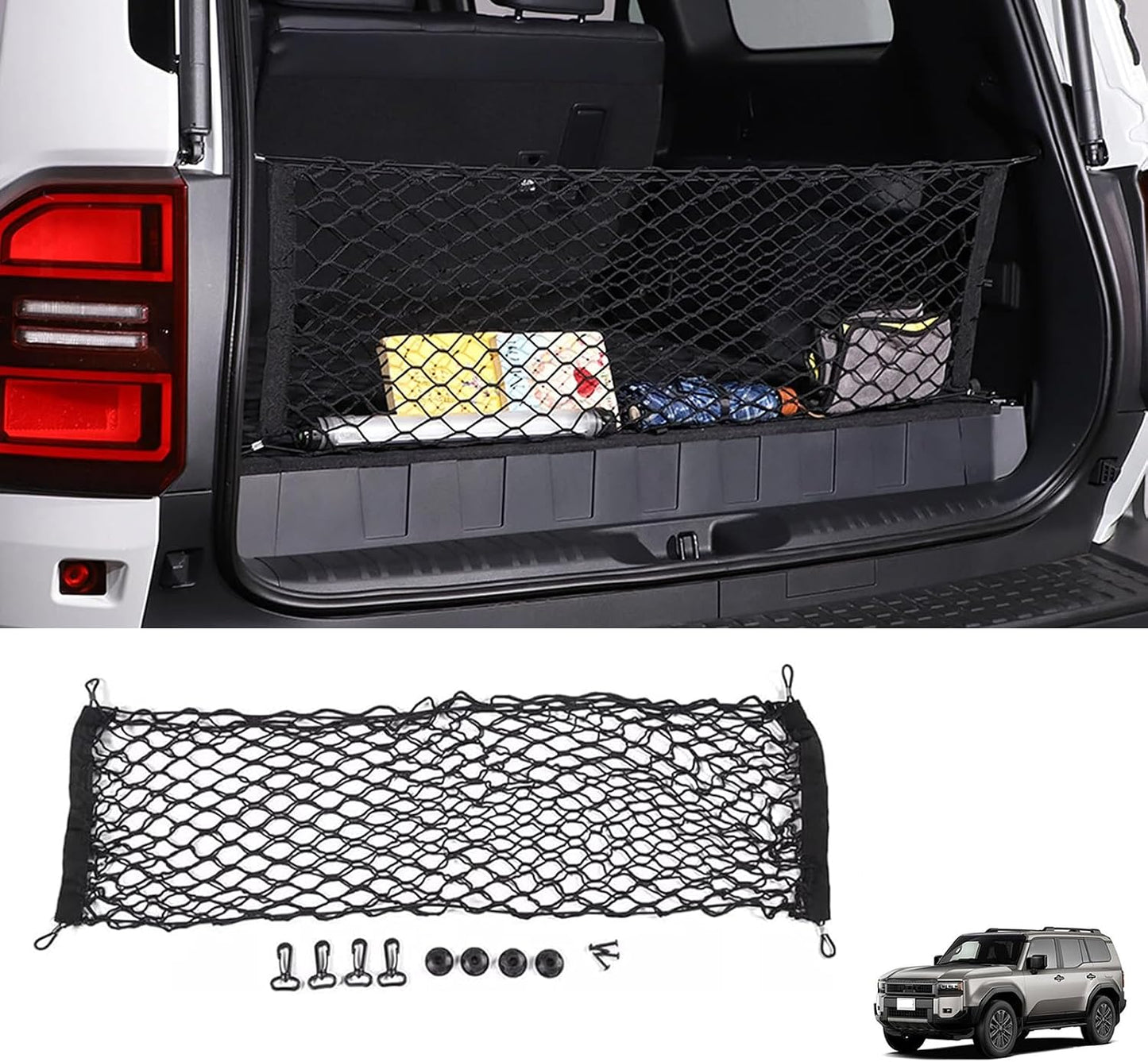 Rear Trunk Envelope Mesh Cargo Net Suitable for 2024 2025 2026 Toyota Land Cruiser 250 1958 Prado Lc250 J250 Rear Trunk Mesh Cargo Storage Net Bag