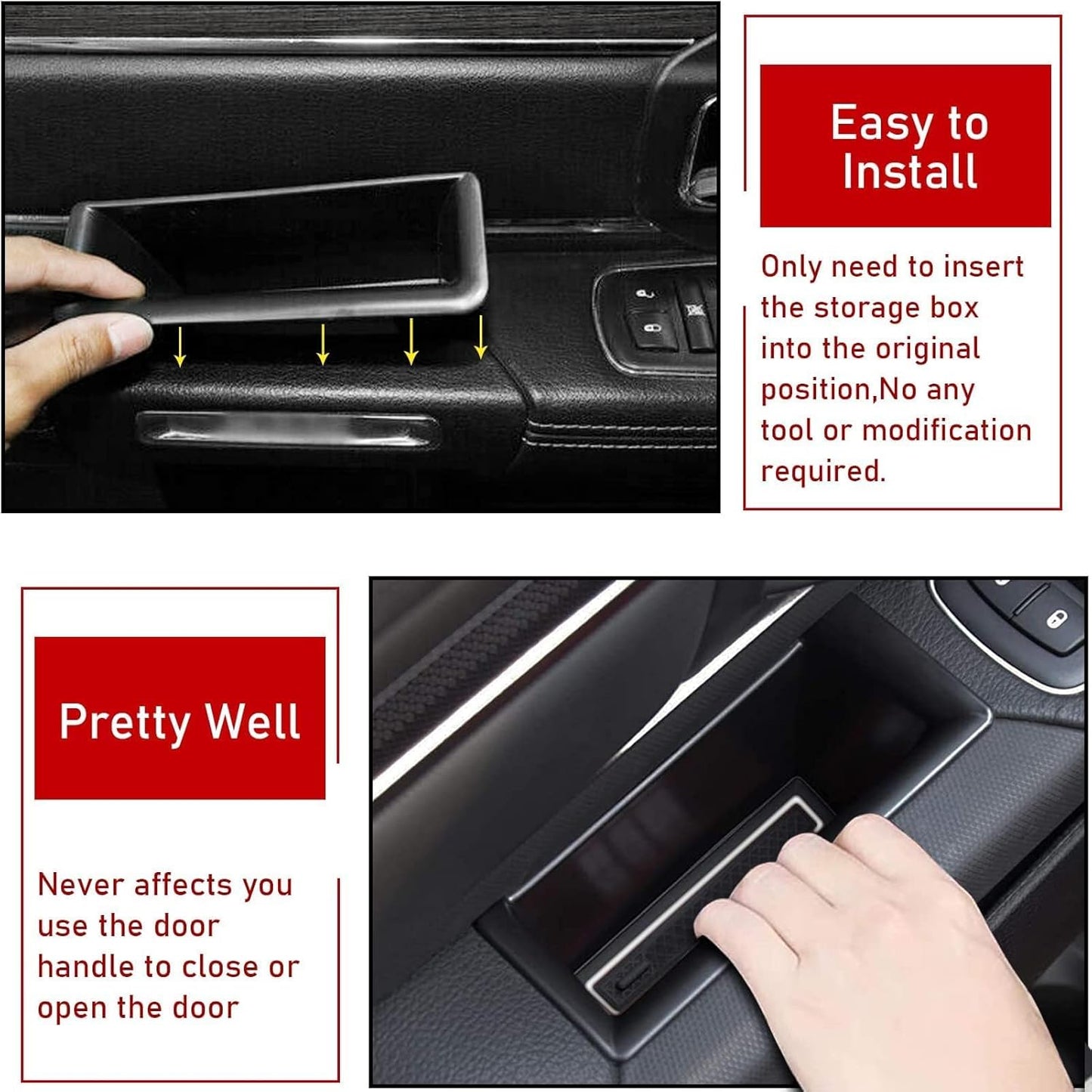 TTCR-II for Ram 1500 Door Side Organizer Tray 2019 2020 2021 2022 2023 2024 2025 2026, for Ram 1500 Door Pocket Insert 4 Pcs with White-Lines Mats (Does not fit 2500 3500)