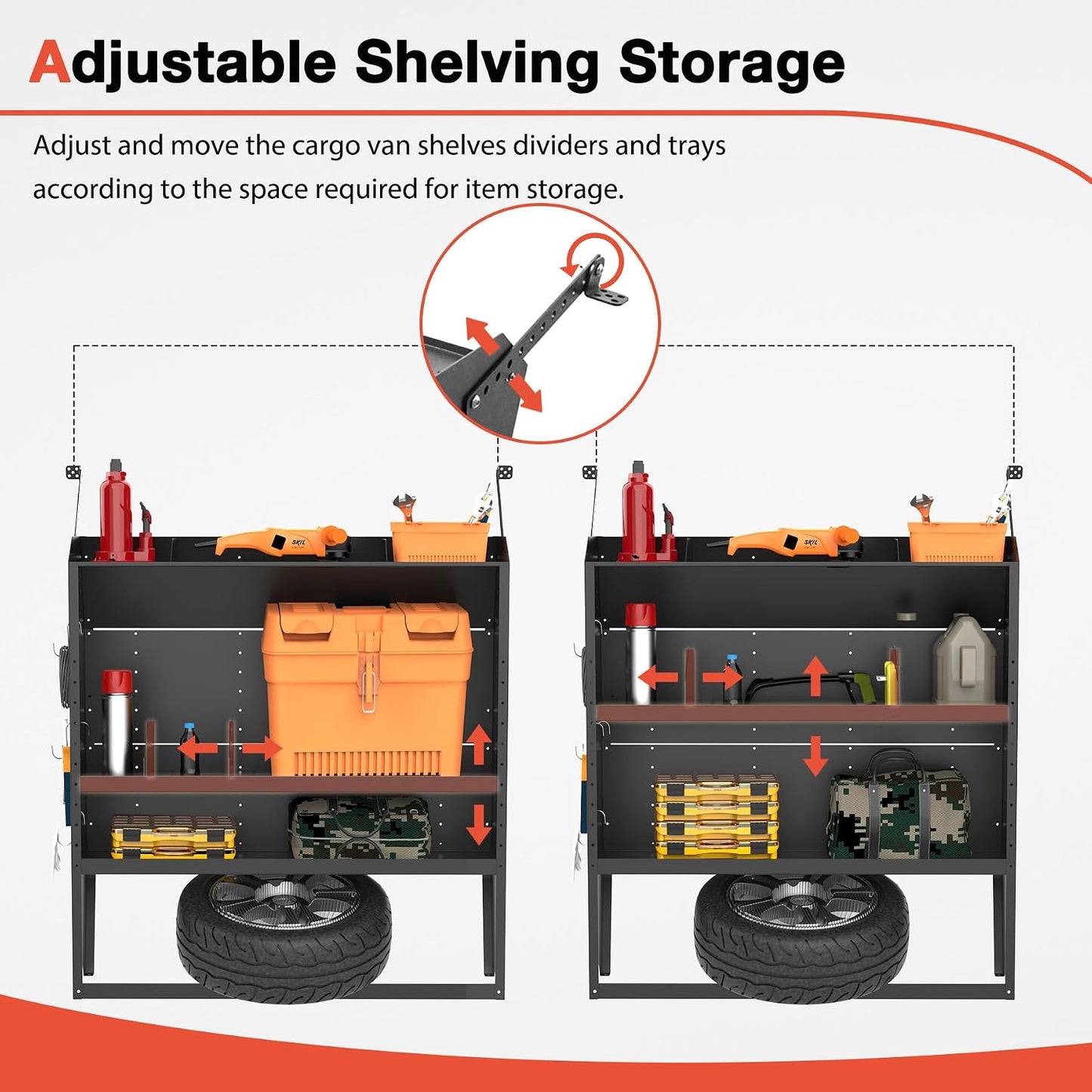 Steel Cargo Van Shelving Storage System Fit for Nissan NV200, Ford Transit Connect 2014+, Chevy City Express, Ram Promaster City 42" W x 43" H x 13" D