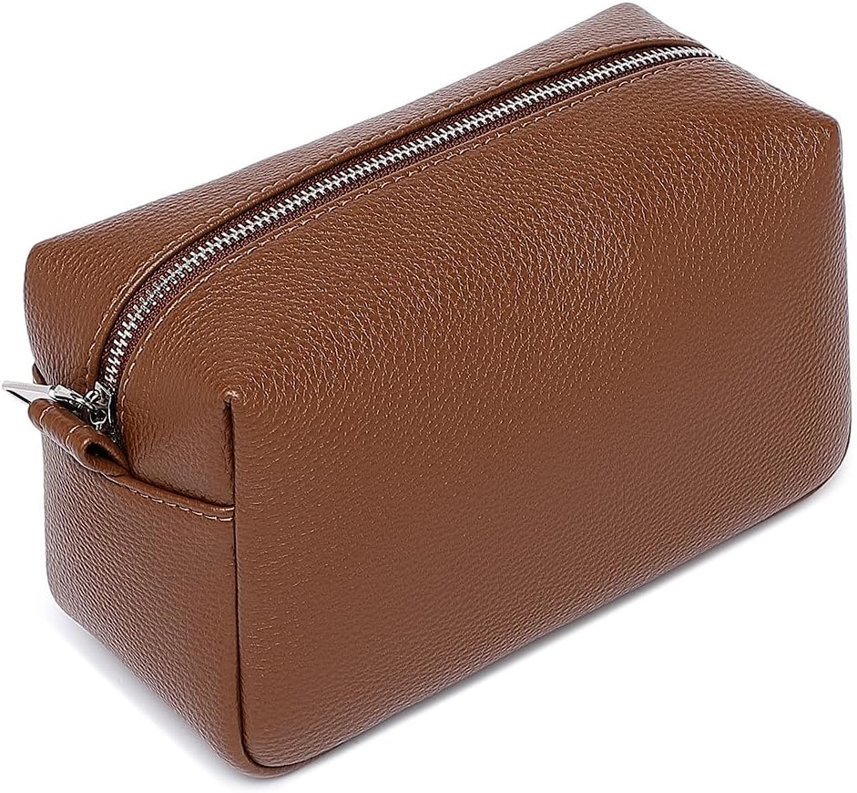 Travel Makeup Bag, Ring Clasp Wristlet Organizer (Toffee Brown)