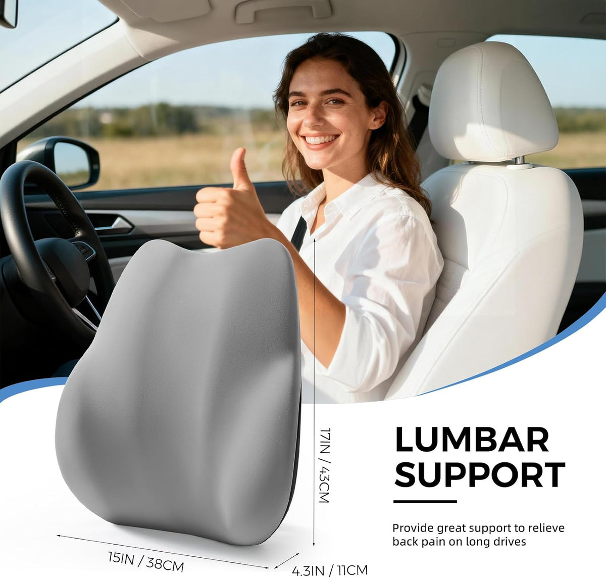 BEBAS Ergonomic Lumbar Support Pillow for Car, Memory Foam Car Back Cushion