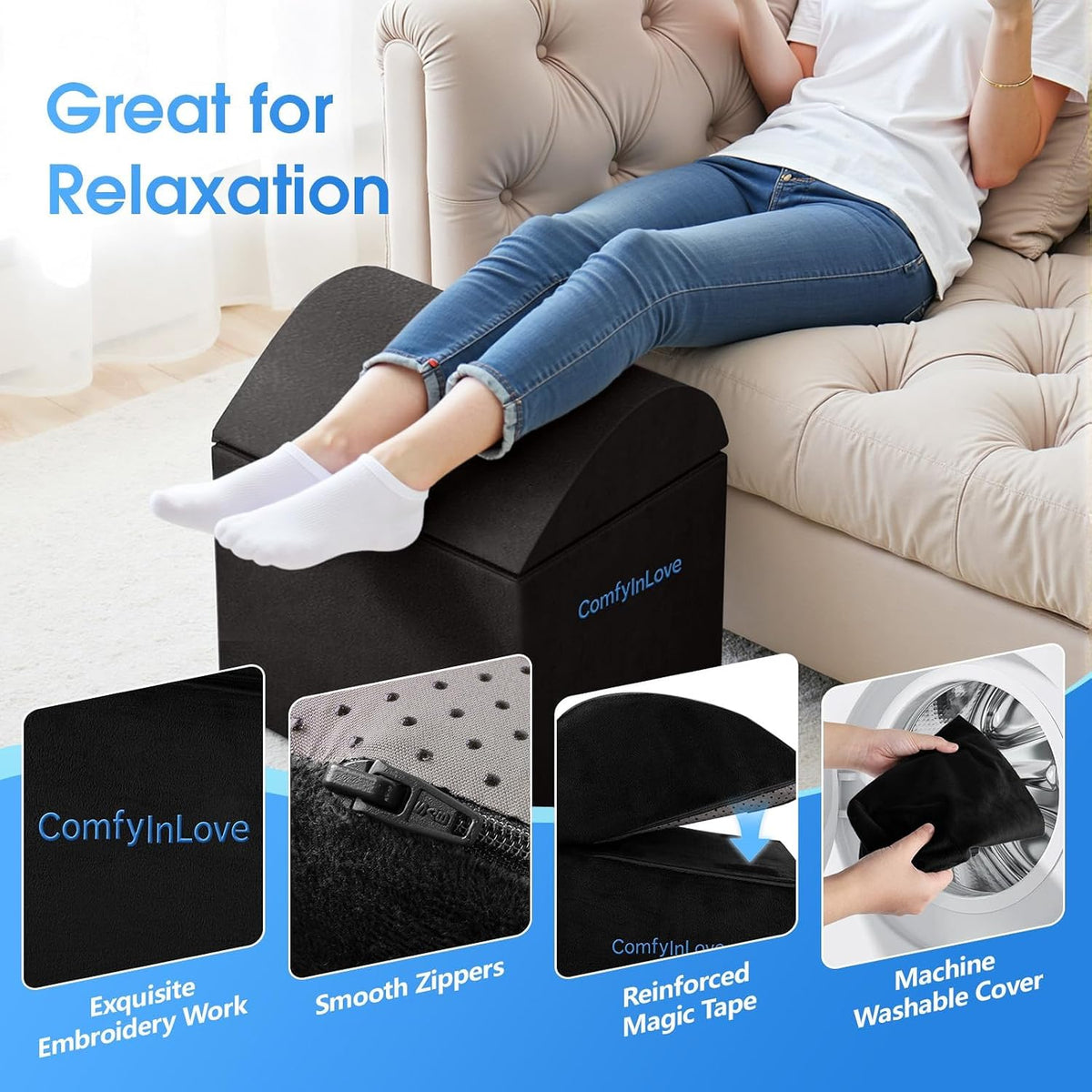 Foot Rest for Under Desk with 3 Heights, Foot Stool, Black