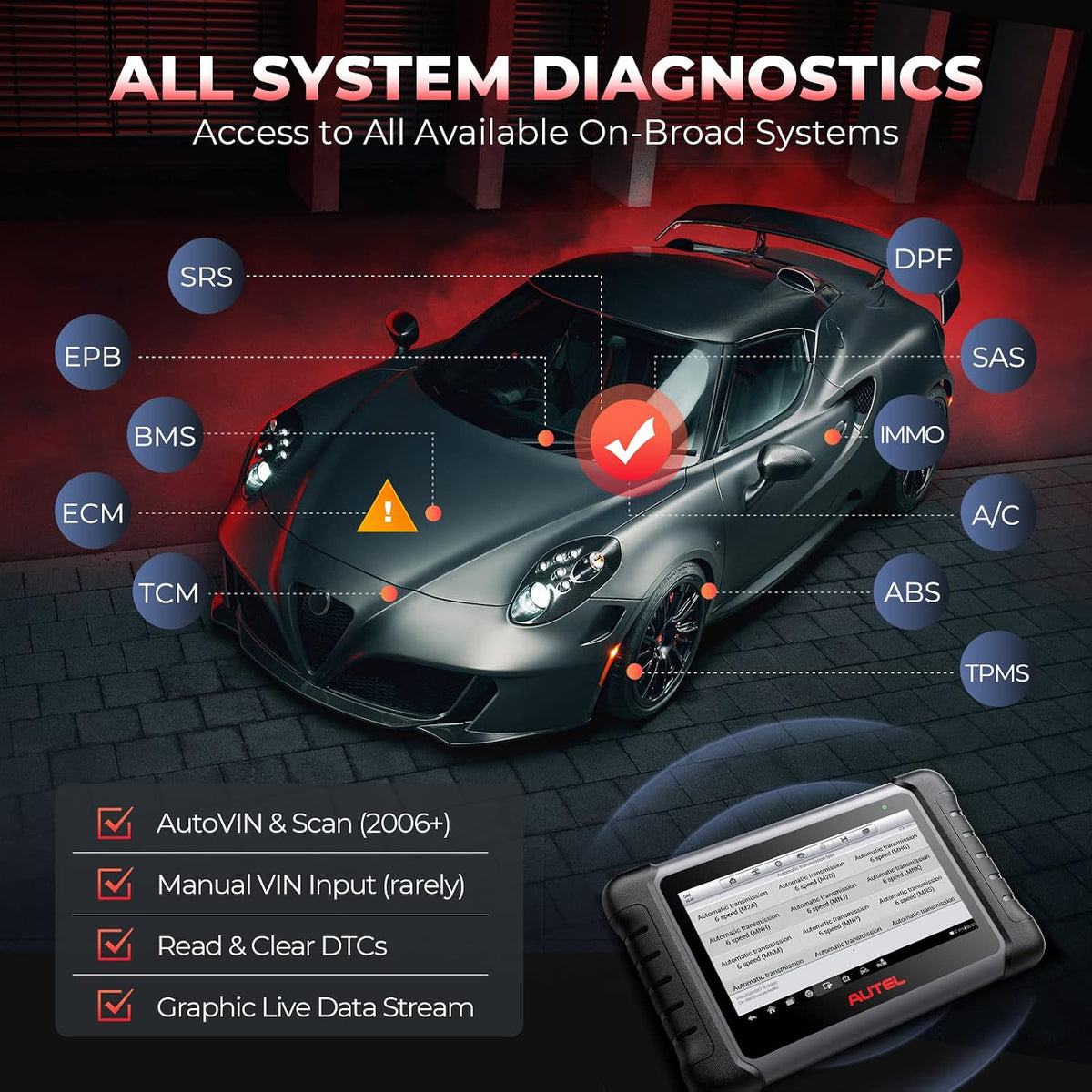 Autel Scanner MaxiCOM MK808S: All Systems Bidirectional OBD2 Scan Tool