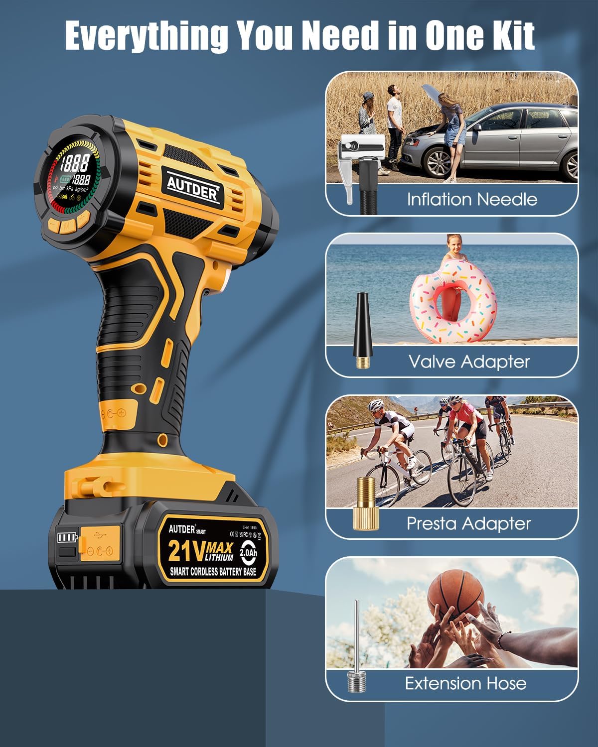 AUTDER Cordless Tire Inflator, Black Yellow