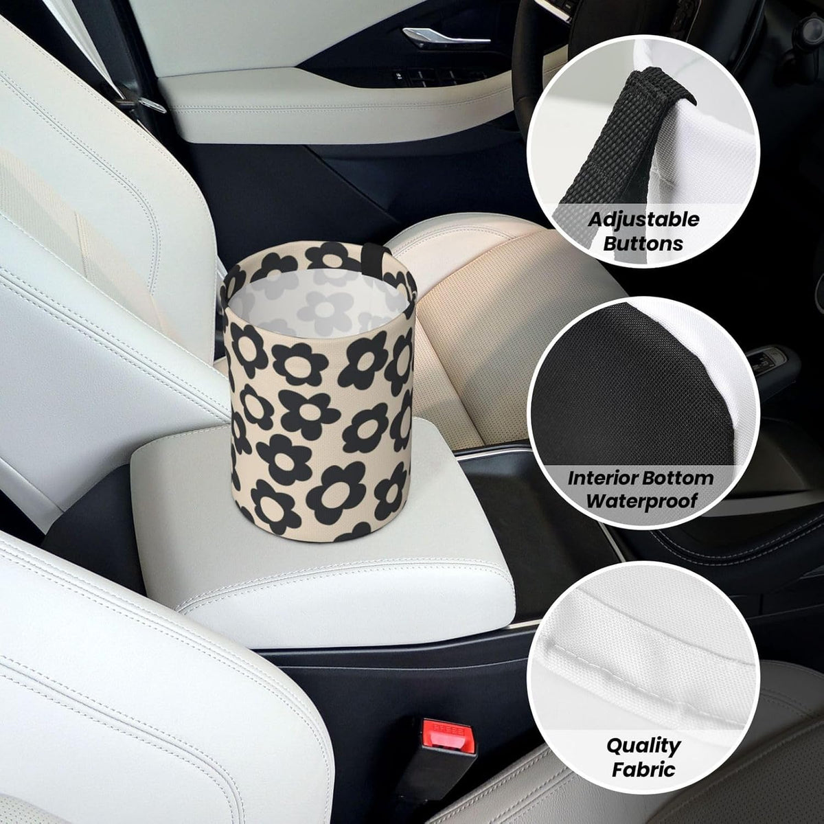 Vintage Groovy Flowers Car Trash Can Small Portable Car Garbage Bag for Back Front Seat RV's Camping Accessories