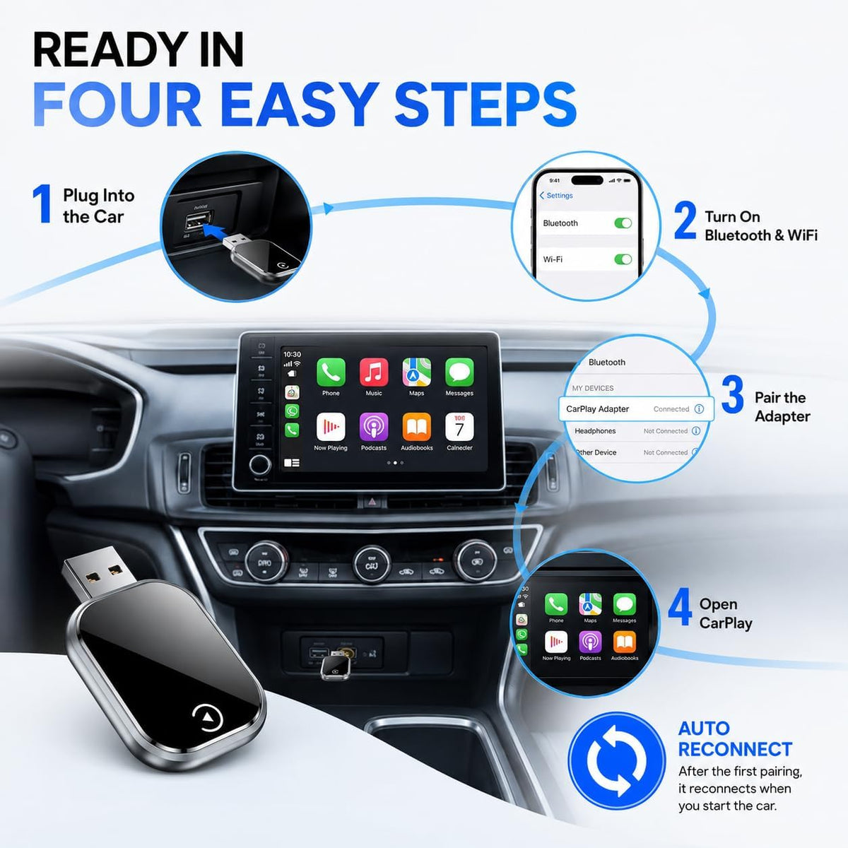 Wireless CarPlay and Android Auto Adapter for Factory Wired Systems,Silver