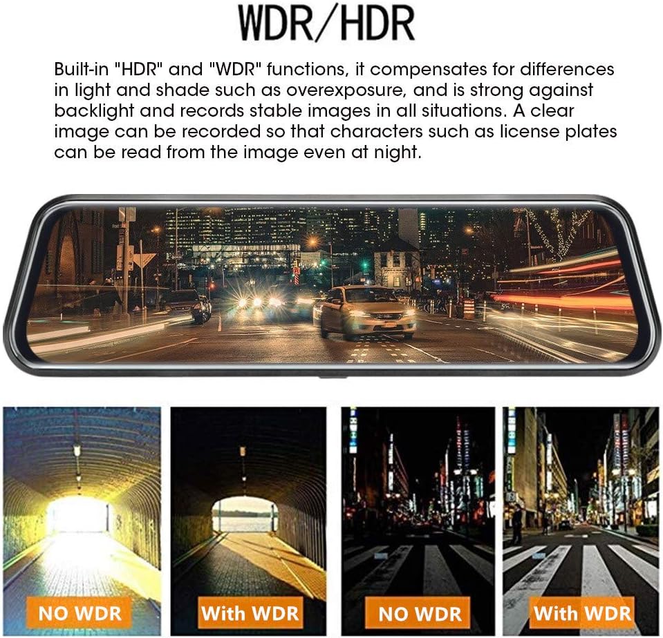 Upgraded 10'' Rear View Mirror Camera Mirror Dash Cam Front and Rear 1080P Backup Camera Full Touch Screen w Loop Recording, G-Sensor Night Vision 170° Wide Angle