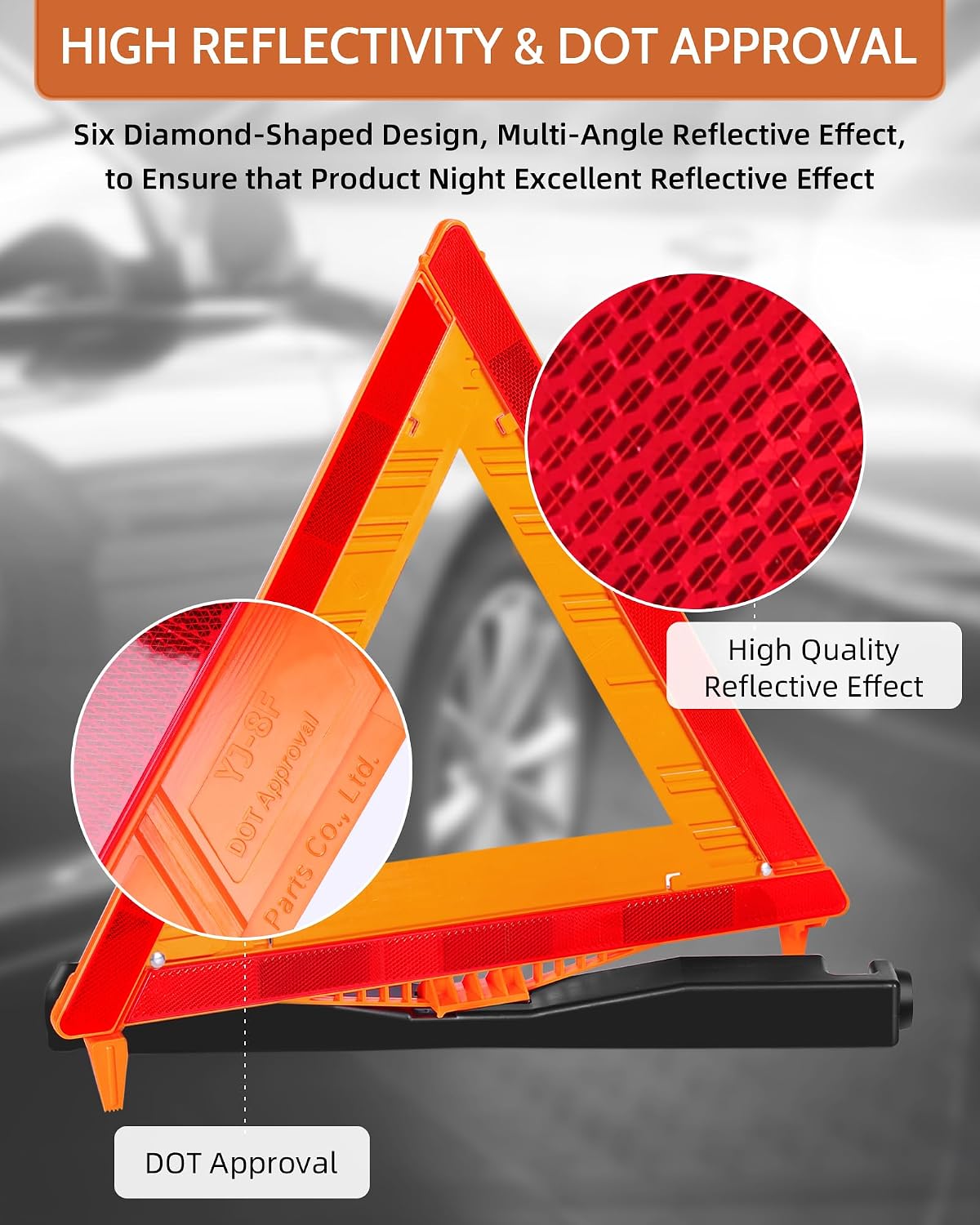 Noone 3 Pack Safety Triangles DOT Approved