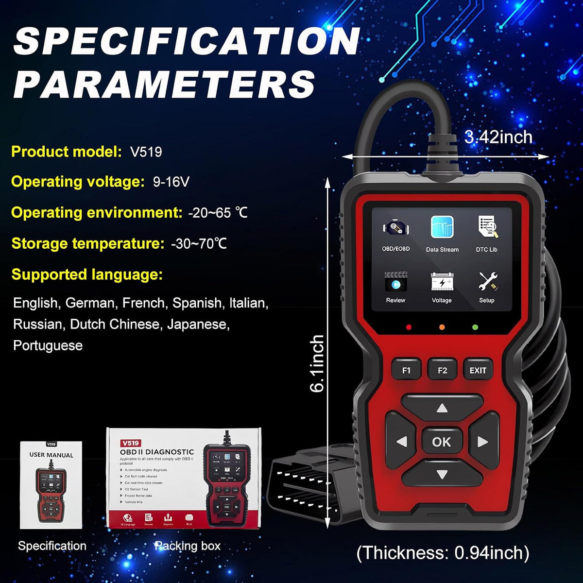 Yourkar OBD2 Scanner Diagnostic Tool, Code Reader OBD II Scanner with Reset & Live Data, Professional Check Engine Fault Code Reader I/M Readiness for OBD2 Cars, Car Accessories