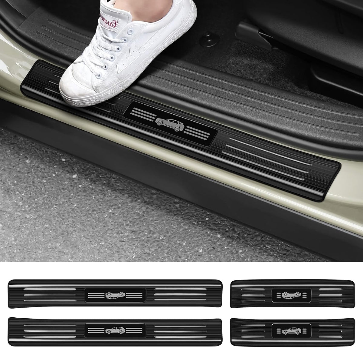 Hellet 4PCS Car Door Sill Protector for Mazda 2023 2024 2025 2026 CX-50 CX50 Accessories Stainless Steel Material Black Brushed Door Entry Guards