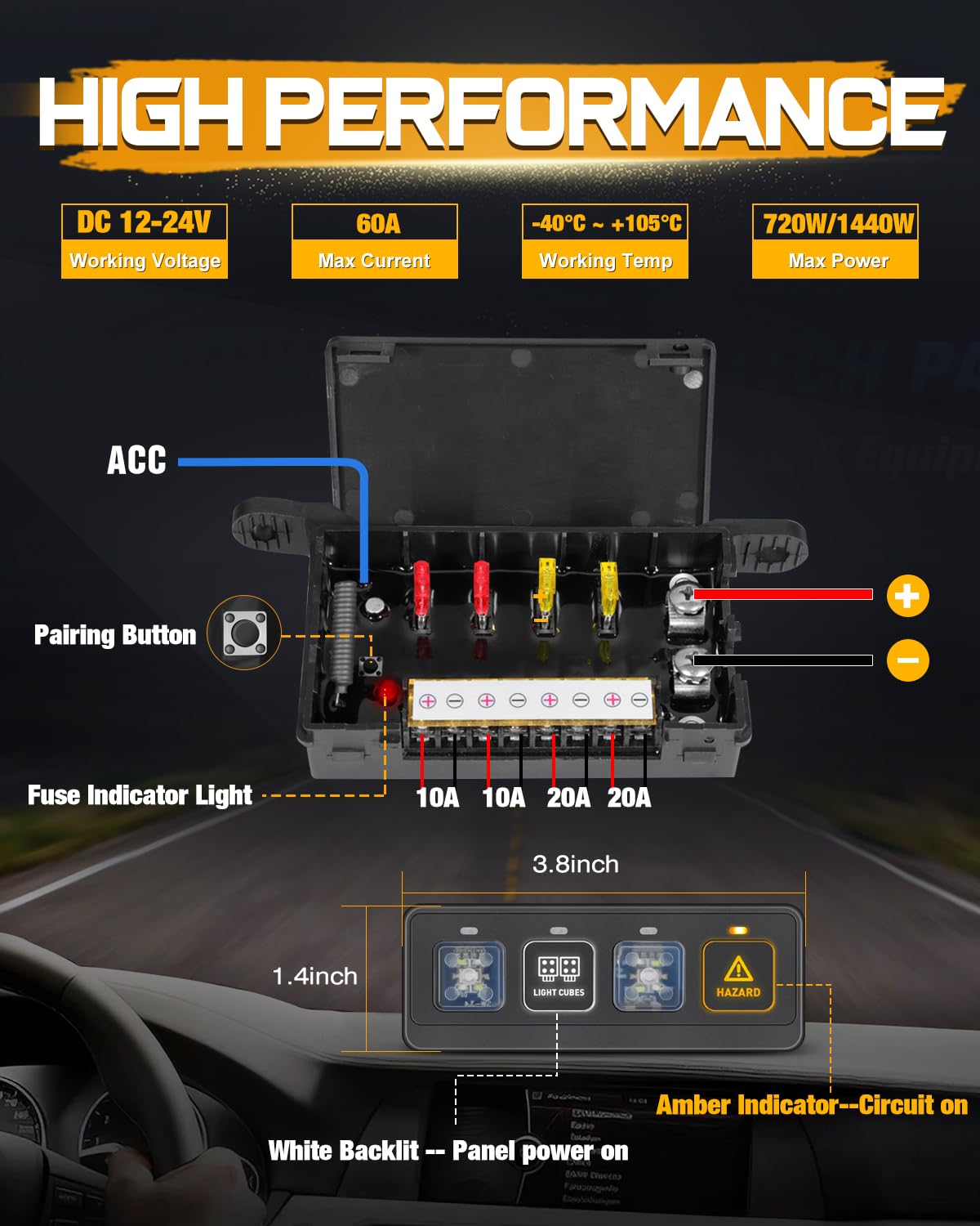 Wireless 4 Gang Switch Panel, Niking Auto Multifunction Offroad LED Switch Pods with Toggle Pulse Auxiliary Universal Circuit Control 12V Relay System Control Box for Trucks SUV UTV Car Boat RV Marine