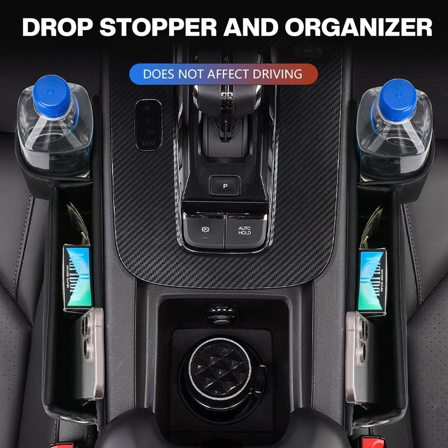 2025 New Car Seat Gap Filler Organizer, Car Seat Gap Filler with Cup Holder and Storage for Keys, Cards, Phone, Sunglasses and Small Items (Black, A Pair)