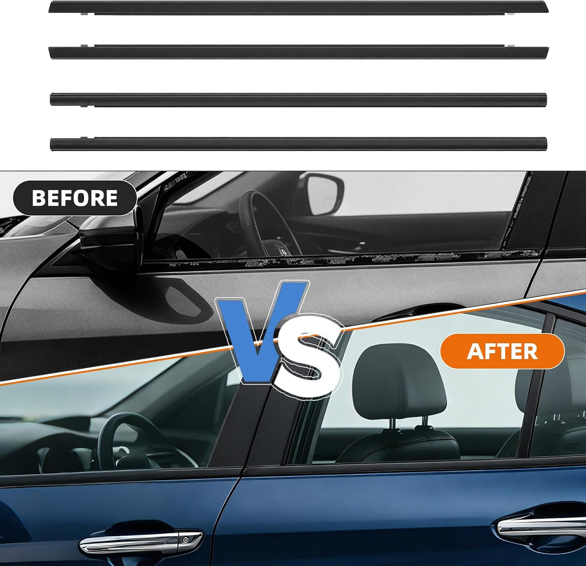 Window Weatherstrip Molding Trim Seal Belt, Compatible with Honda Civic 2016-2021 4-Door Sedan, Car Outer Door Window Sweeps, Replaces 72450-TEA-T01 72410-TEA-T01 72950-TEA-T01 72910-TEA-T01