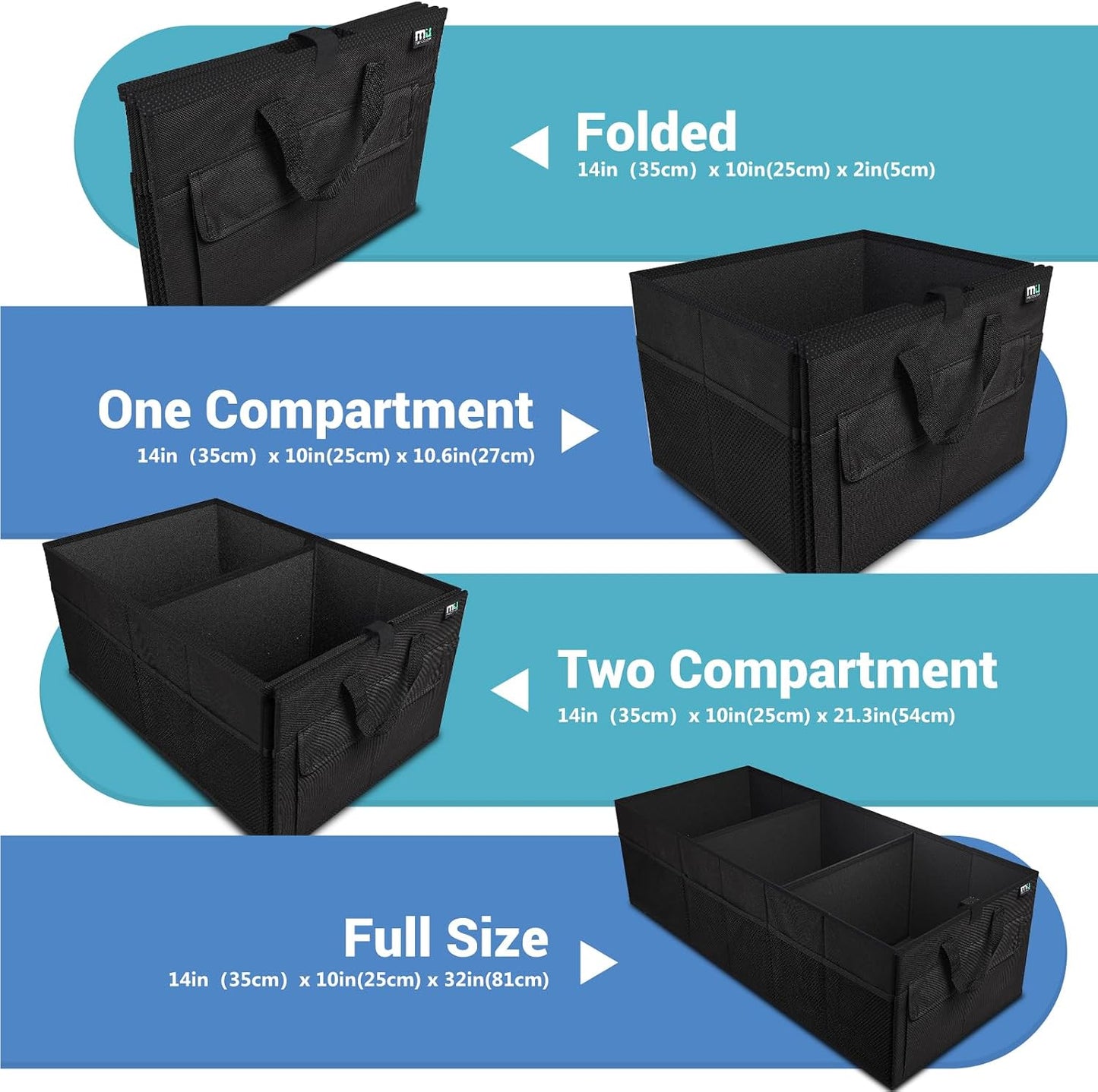 MIU COLOR Trunk Organizer for Car, Car Organizer, 12 Pockets Trunk Organizer for SUV, Durable Oxford, Non-Slip Bottom, Trunk Storage Organizer for Sedans, Van, Jeep, Grocery, Large 3 Compartments