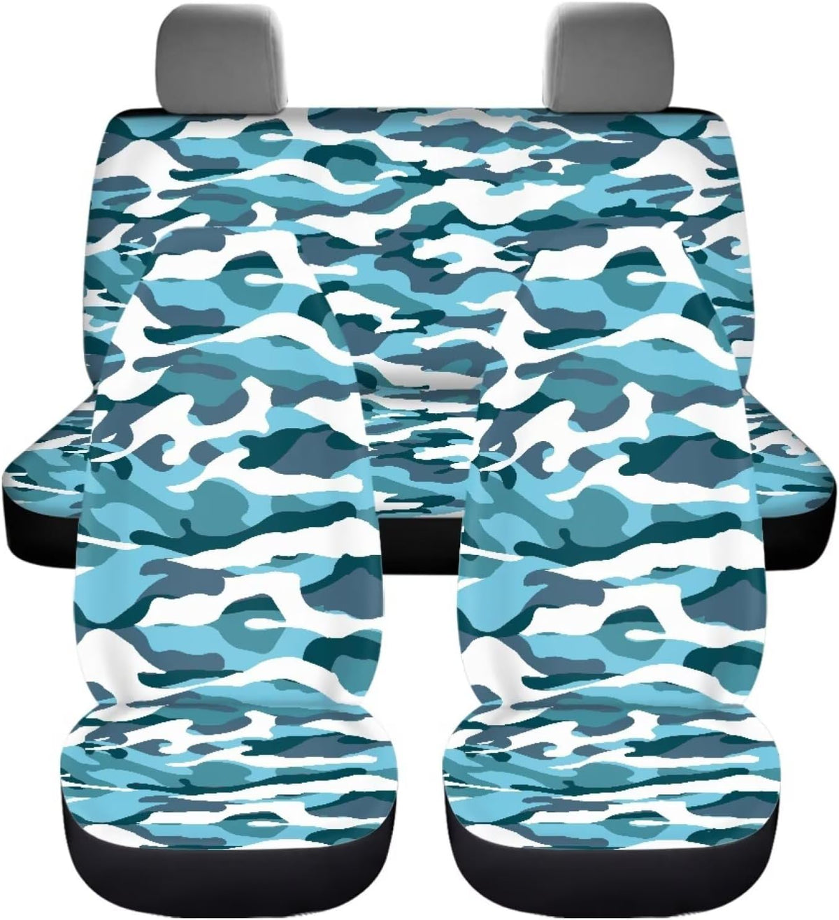 Howilath Art Blue Camo Car Seat Covers 4-Piece Set Universal Fit for Front & Rear Split Seats in SUVs, Trucks, and Sedans