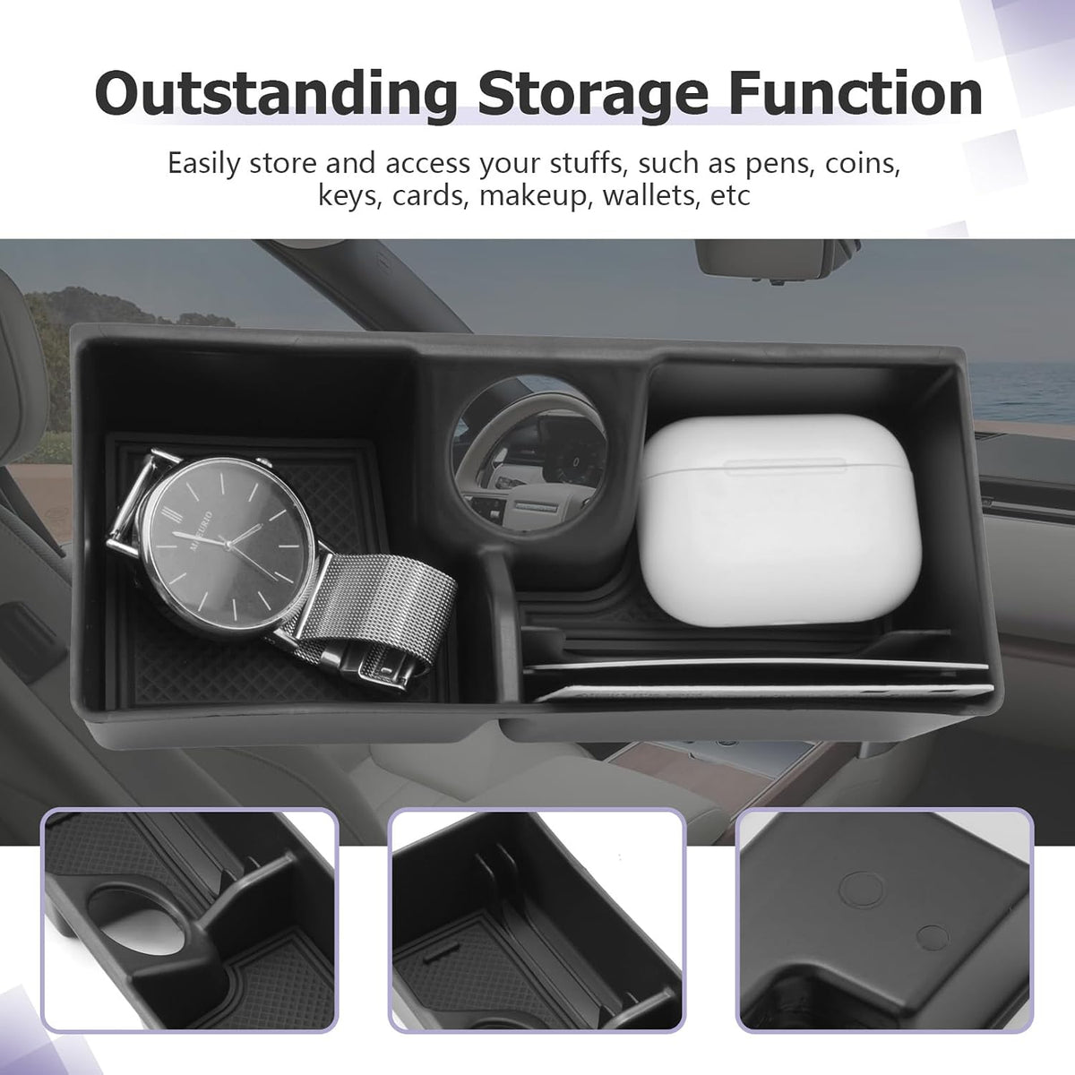 LUWU Center Console Organizer - Compatible with 2023 2024 2025 Land Rover R Ange R Over Vogue L460/Sport Accessories Under Screen Organizer Tray - Armrest Console Organizer Insert Tray Black