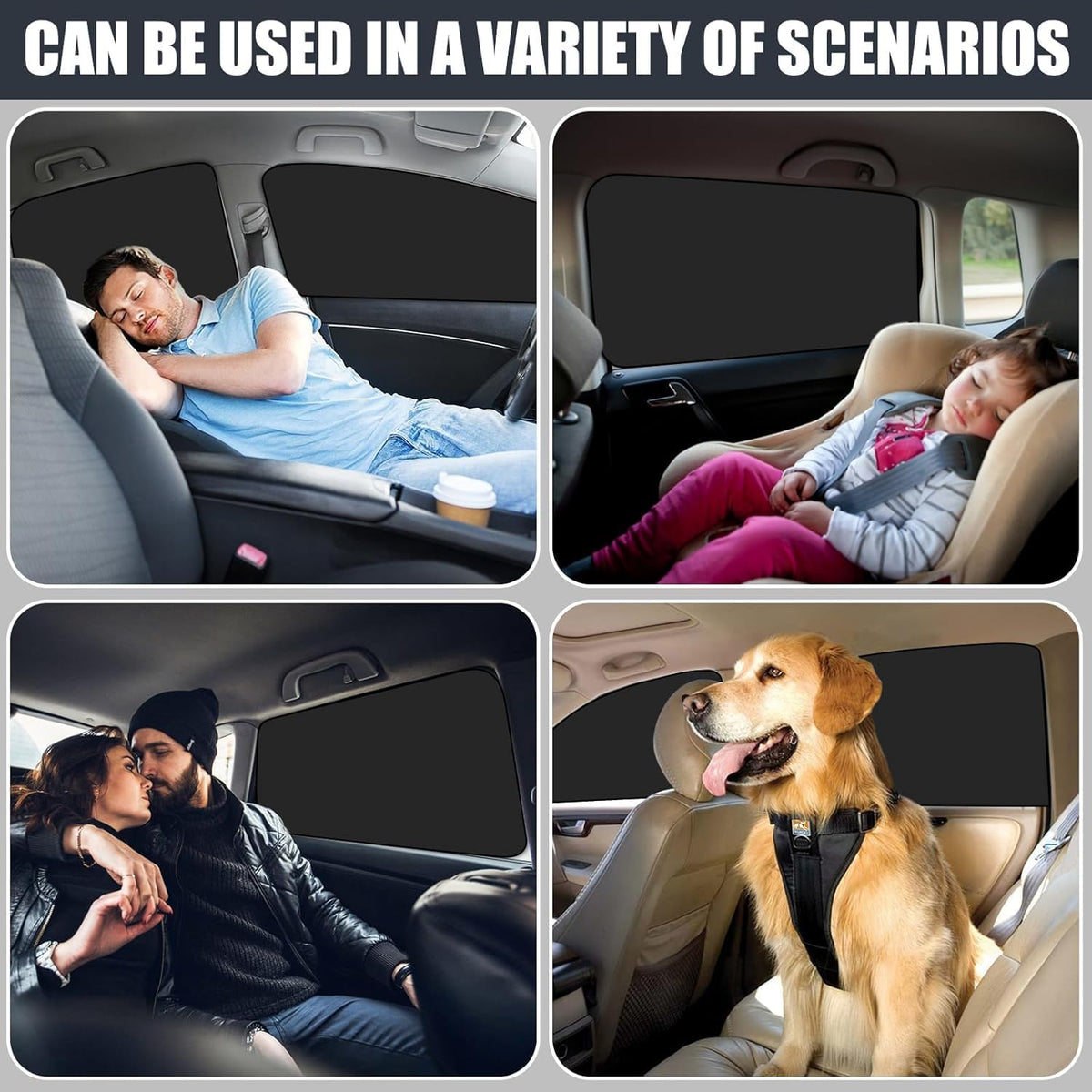 ZATOOTO 4 Pack Car Privacy Curtains, Full Blackout Car Window Shades, Universal Fit for Most Cars, Great for Travel, Camp, Privacy