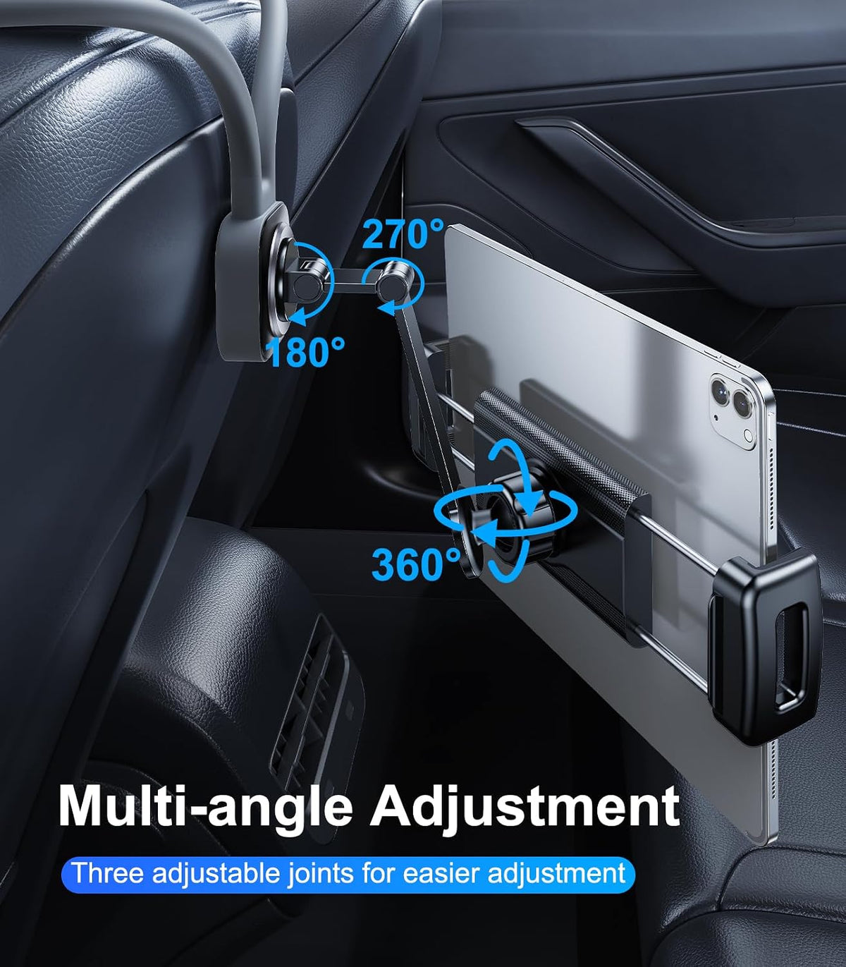 Car iPad Tablet Holder Back Seat Accessories for Tesla/Sport/Bucket/Performance Seats, Rear Headrest Tablet Hanger Mount for Kids/Adults, Road Trip Essentials with Car TV/Entertainment Gadgets