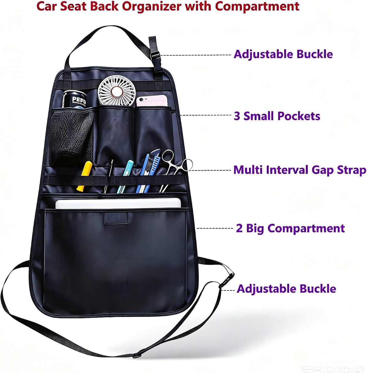 Car Seat Back Organizer with Compartment (Black)