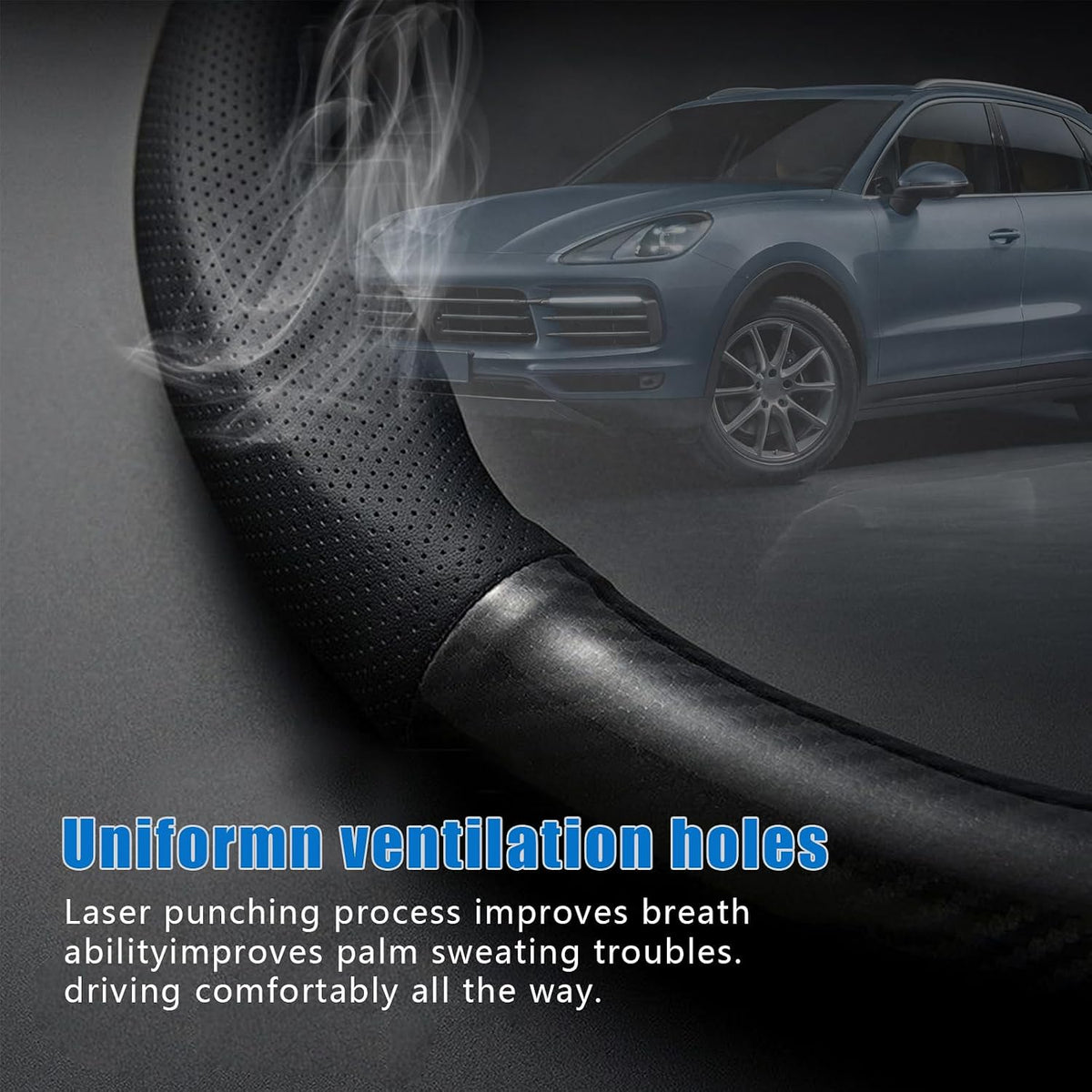 gunhunt 1 PC Car Breathable Steering Wheel Cover, Carbon Fiber Non-Slip Steering Wheel Protector, Wear -Resistant Steering Wheel Sleeve, Four Seasons Universal Steering Wheel Set (D -Shaped)