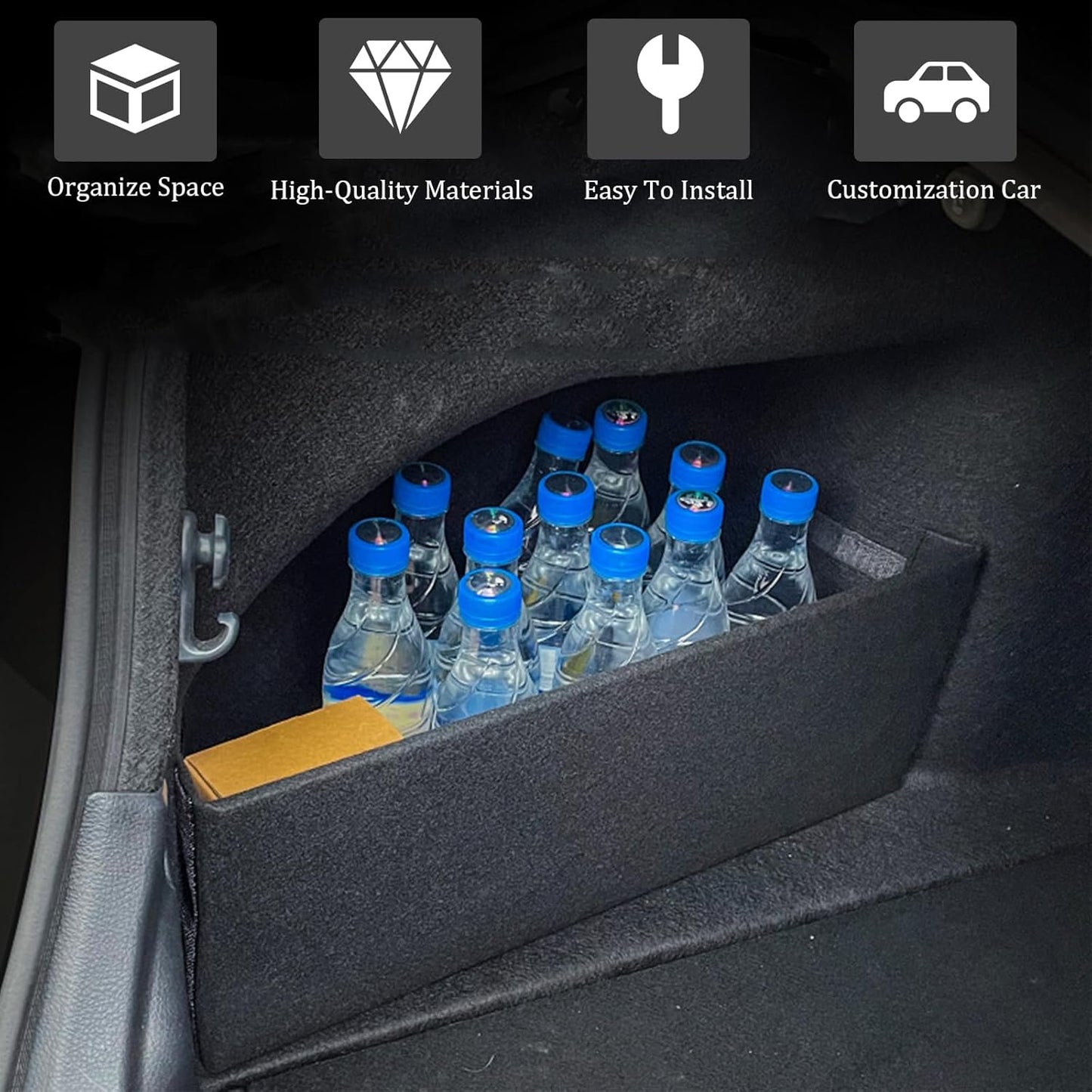 For Toyota Camry 2018-2025 Car Rear Trunk Organizer Side Divider, 2Pcs | Left and Right Trunk Side Storage Baffle Cargo Storage Divider Felt Waterproof Increase Storage Space, Easy to Install, Black