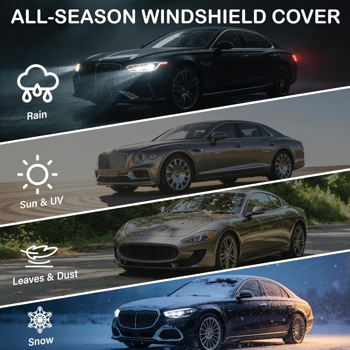 Instraella Windshield Cover for Ice and Snow, All-Season Car Windshield Cover with Heavy Duty Oxford Fabric, Windproof Front Window Protector Sun Shade with Mirror Covers for Cars, SUVs and Trucks