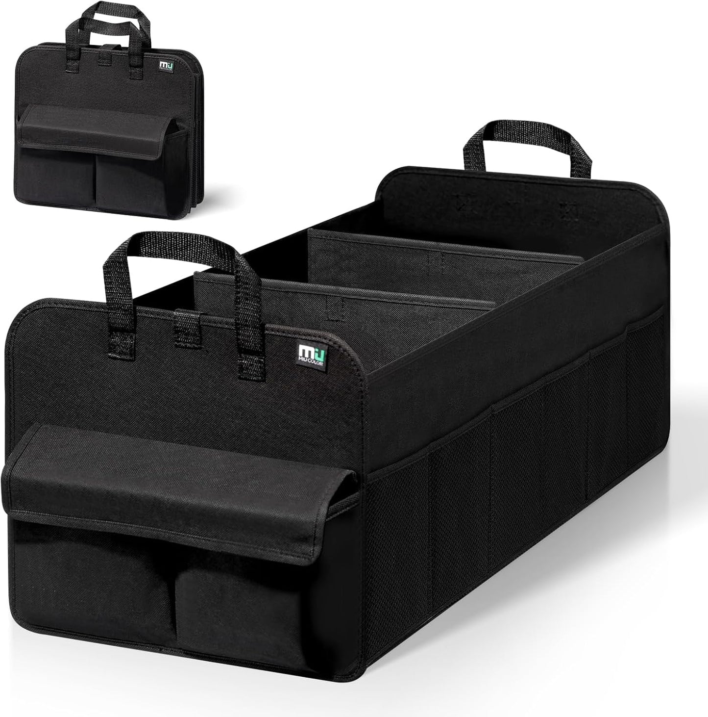 MIU COLOR Trunk Organizer for Car, 12 Pockets Sturdy Car Organizer for SUV, Non-Slip Bottom, Folded Trunk Storage Organizer for Sedans, Van, Jeep, Grocery, Large 3 Compartments, Dark Gray 32"×13"×10"