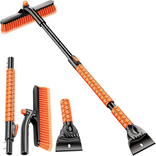 Showvigor Extendable Snow Brush and Ice Scraper for Car, 30"-35"-39" Adjustable Long Handle & 4.3" Ice Chipper, 360° Pivoting Brush Head & Comfortable Antiskid Grip
