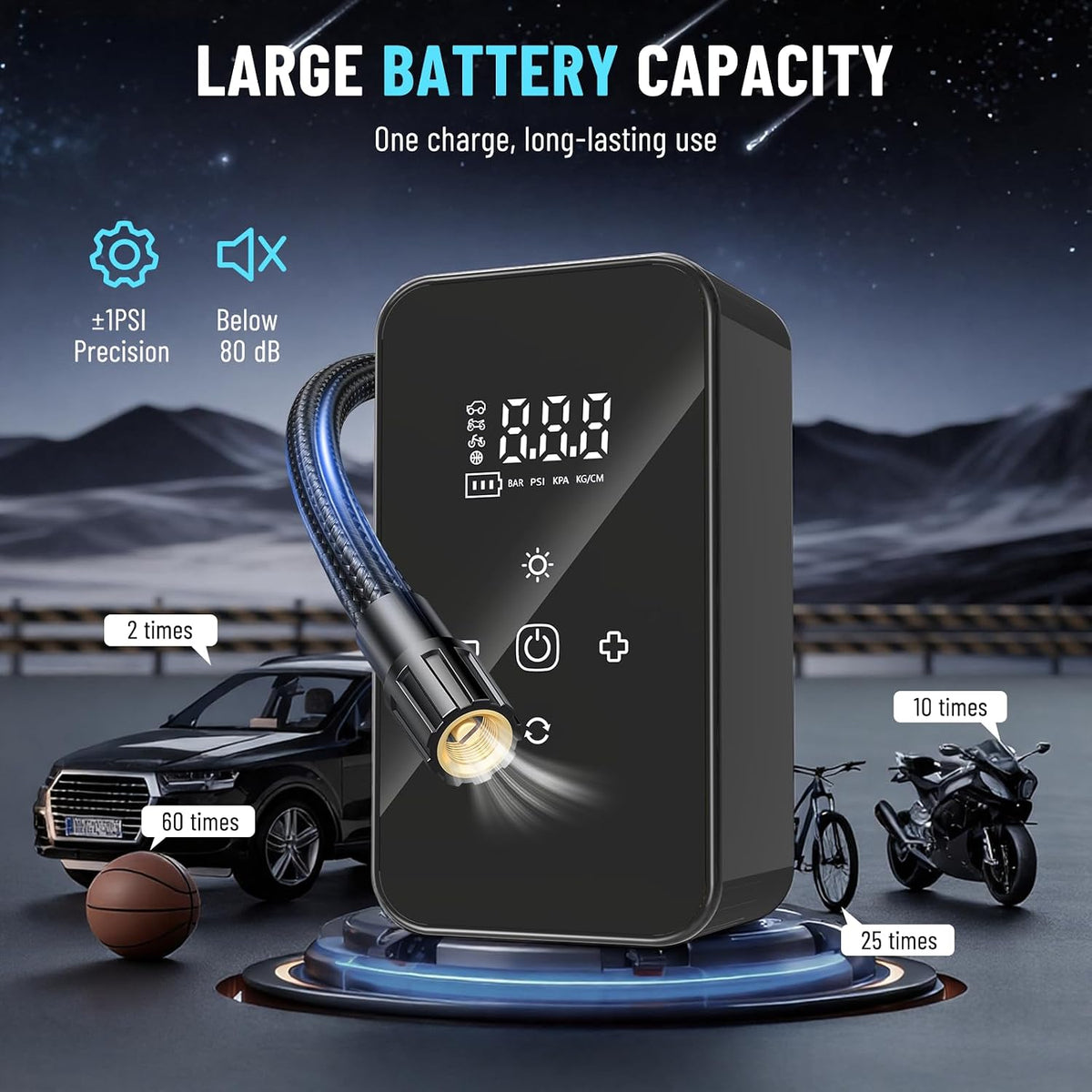 Tire Inflator Portable Air Compressor: Cordless Tire Pump for Car Tires with Digital Pressure Gauge & Auto Shutoff - Battery & 12V DC Dual Power Mini Air Pump for Car, Motorcycle, Bike, Balls