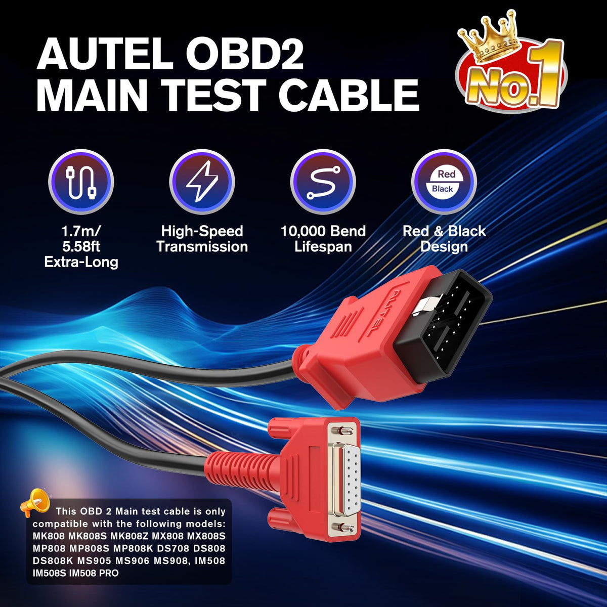Autel Original OBD2 Main Test Cable, 16 Pin OBDII Diagnostic Test Cable