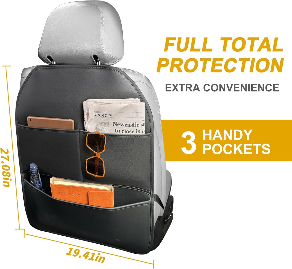 2Pack Seat Back Protectors for Kids, Car Kick Mats for Front Seats, Black