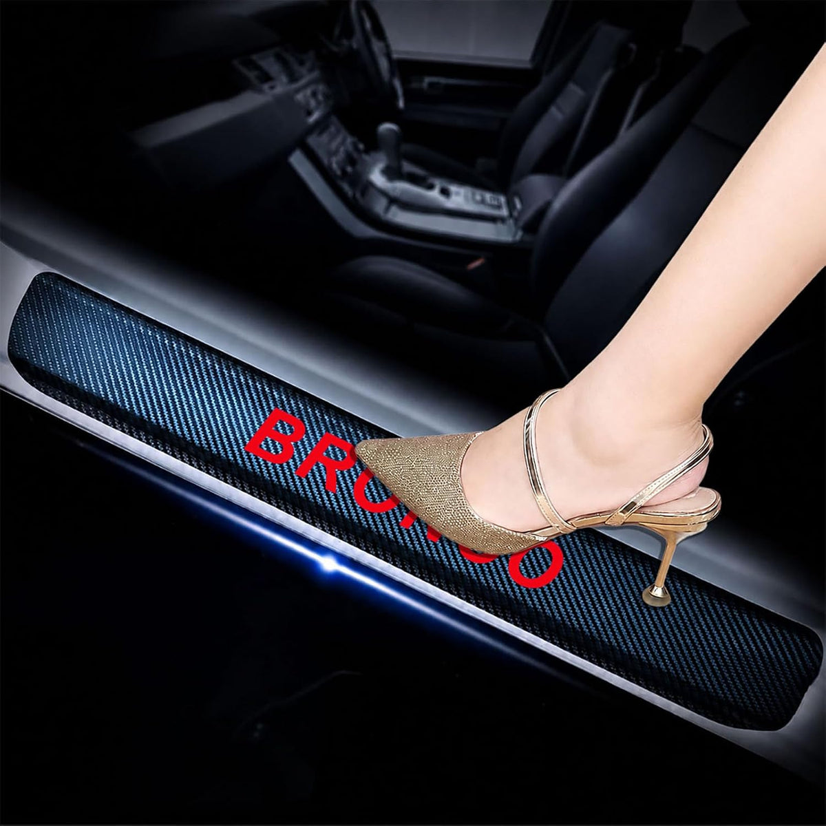 4Pcs Car Door Sill Protector for Ford Bronco, Carbon Fiber Anti-Scratch Guard for Ford Bronco Accessories - Self-Adhesive Car Door & Sill Protector -Blue