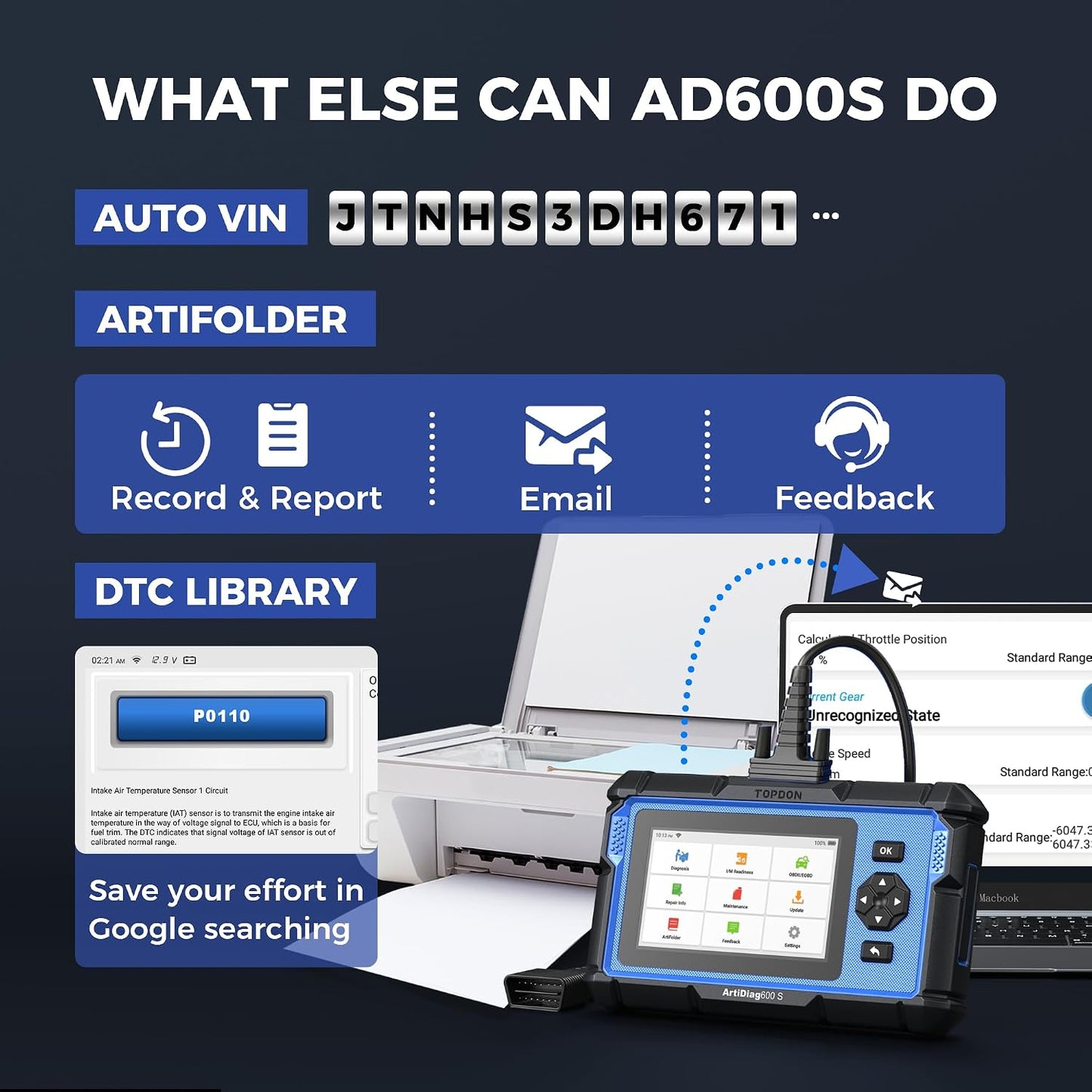 OBD2 Scanner TOPDON AD600S Scan Tool, Code Reader, Diagnostics Scanner for ABS/SRS/AT/Engine, 9 Reset Services, CAN-FD, Oil/Brake/BMS/SAS/DPF/TPMS/ETS Reset/ABS Bleeding/Injector Coding, Free Upgrade