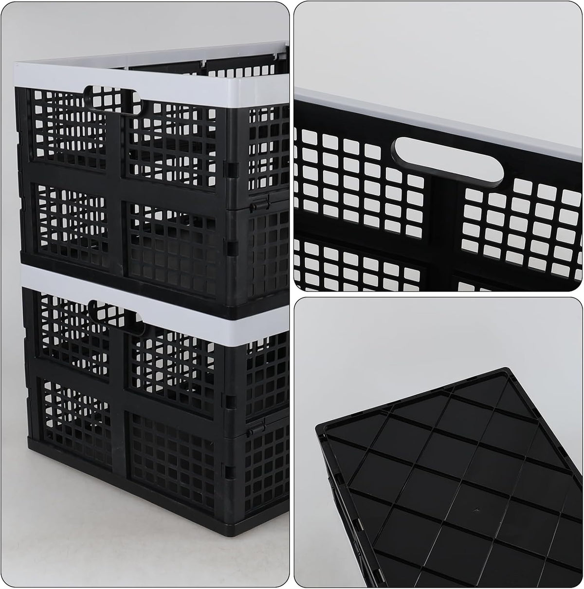 Yuright 3 Pack Folding Storage Crates, 67 L Plastic Stackable Utility Crate