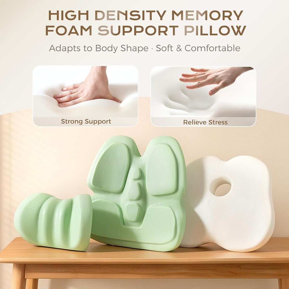 Coverado Car Seat Cushion Back Support Pillow Neck Headrest Pillow, Ergonomic Memory Foam Sciatica & Back & Tailbone Pain Relief Cushion for Office Chair Seat Cushion for Chair Gray&Light Gray