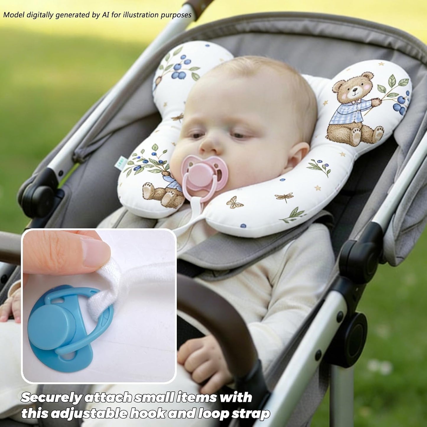 Baby Neck Pillow, U-Shape Pillow for Car Seat and Stroller, Lightweight Comfort Pillow for Babies and Toddlers (Berry Bear)