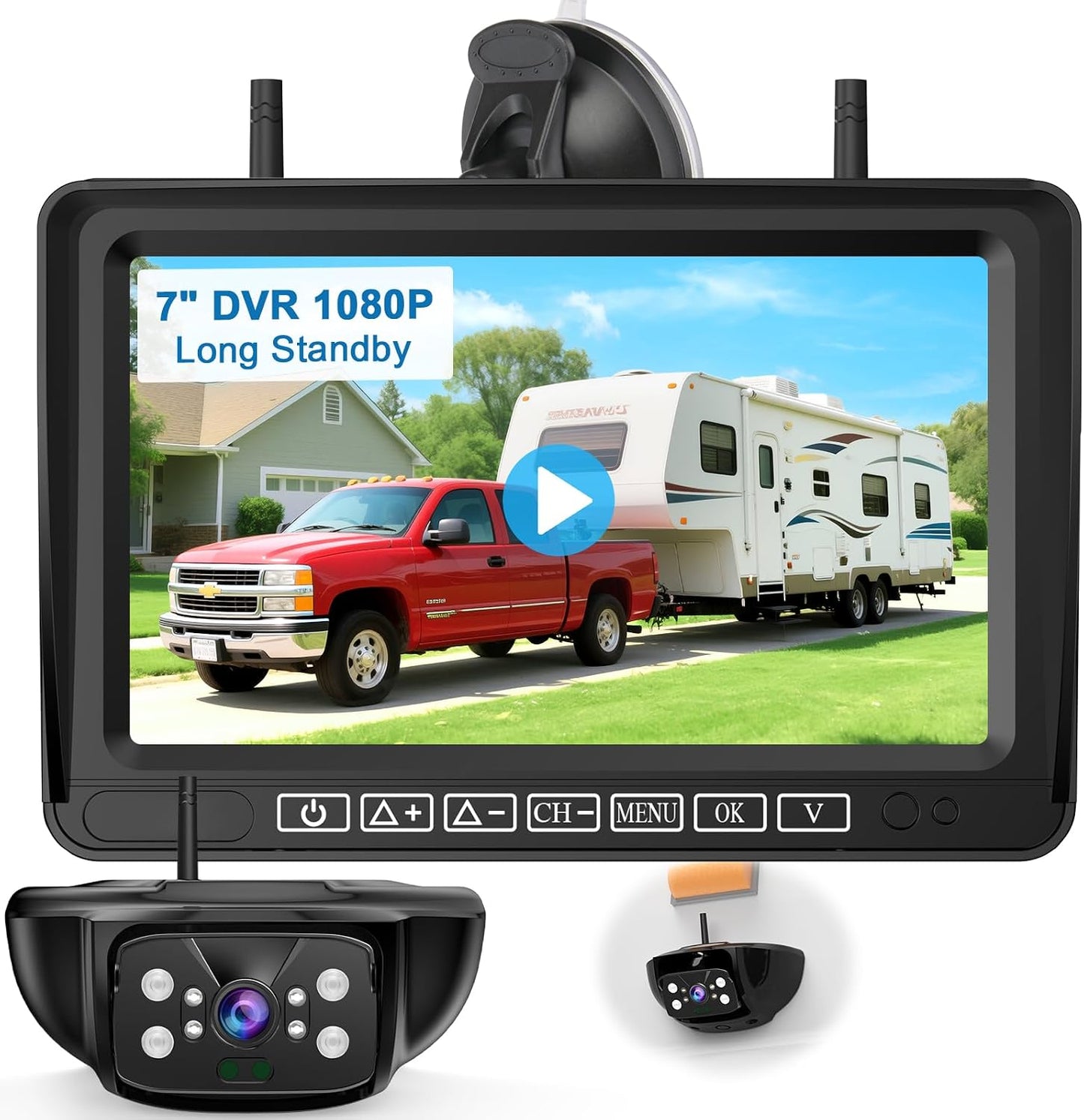 7-Inch Wireless Backup Camera for RV Trailer - 170° Wide Angle Camera with Ultra-Clear Night Vision - 4-Channel with Recording HD 1080P Monitor - Easy Installation Compatible with Furrion Pre-Wired