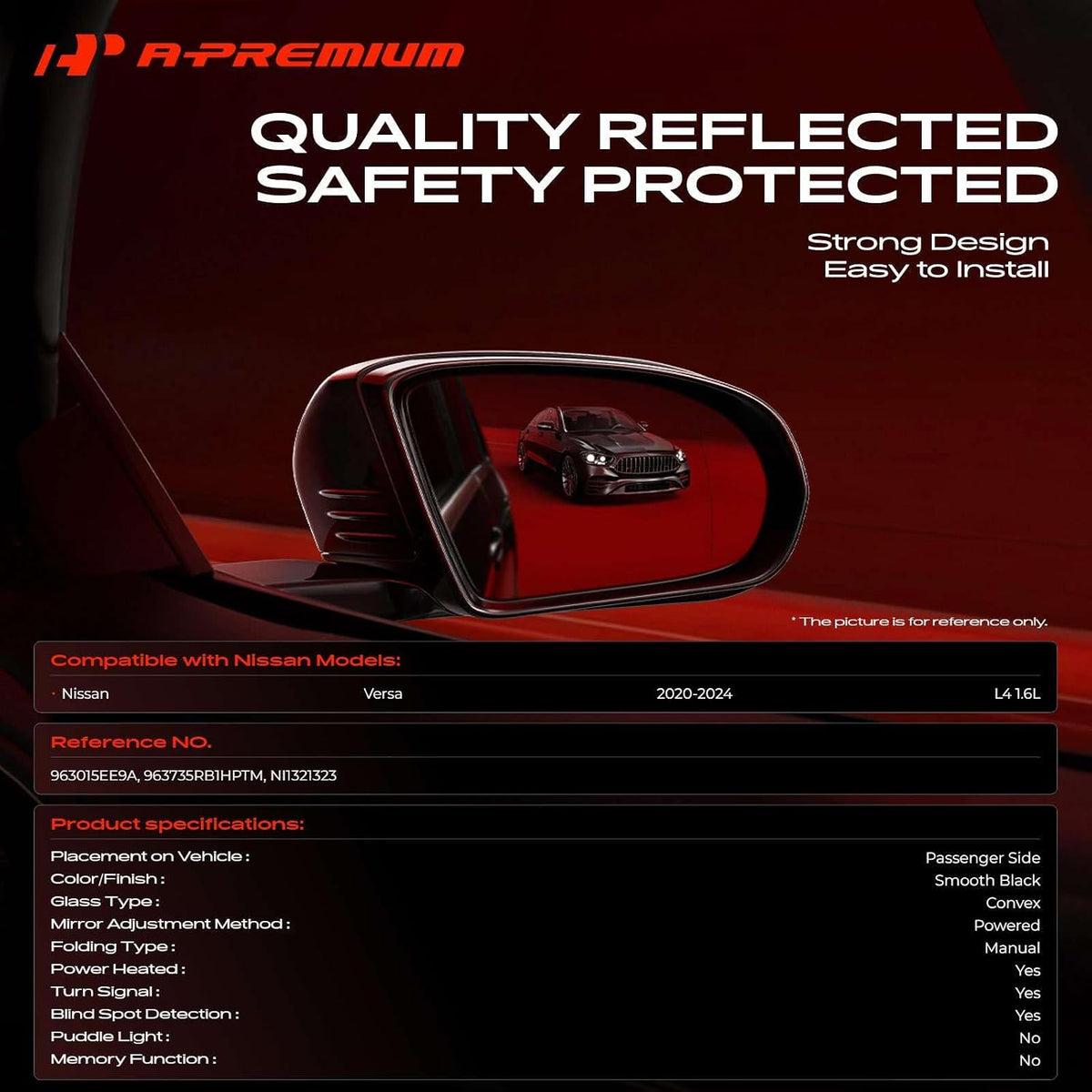 A-Premium Passenger Side Power Door Mirror Compatible with Nissan
