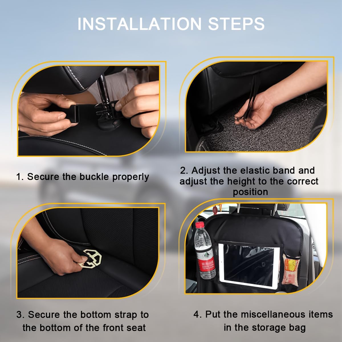 2PCS Car Seat Back Organizer, Waterproof Vehicle Storage Bag with Touch Screen Tablet Holder & 9 Pockets, Auto Kick Mats Back Seat Protector for Kids, Universal Travel Accessories (Gray/Large)