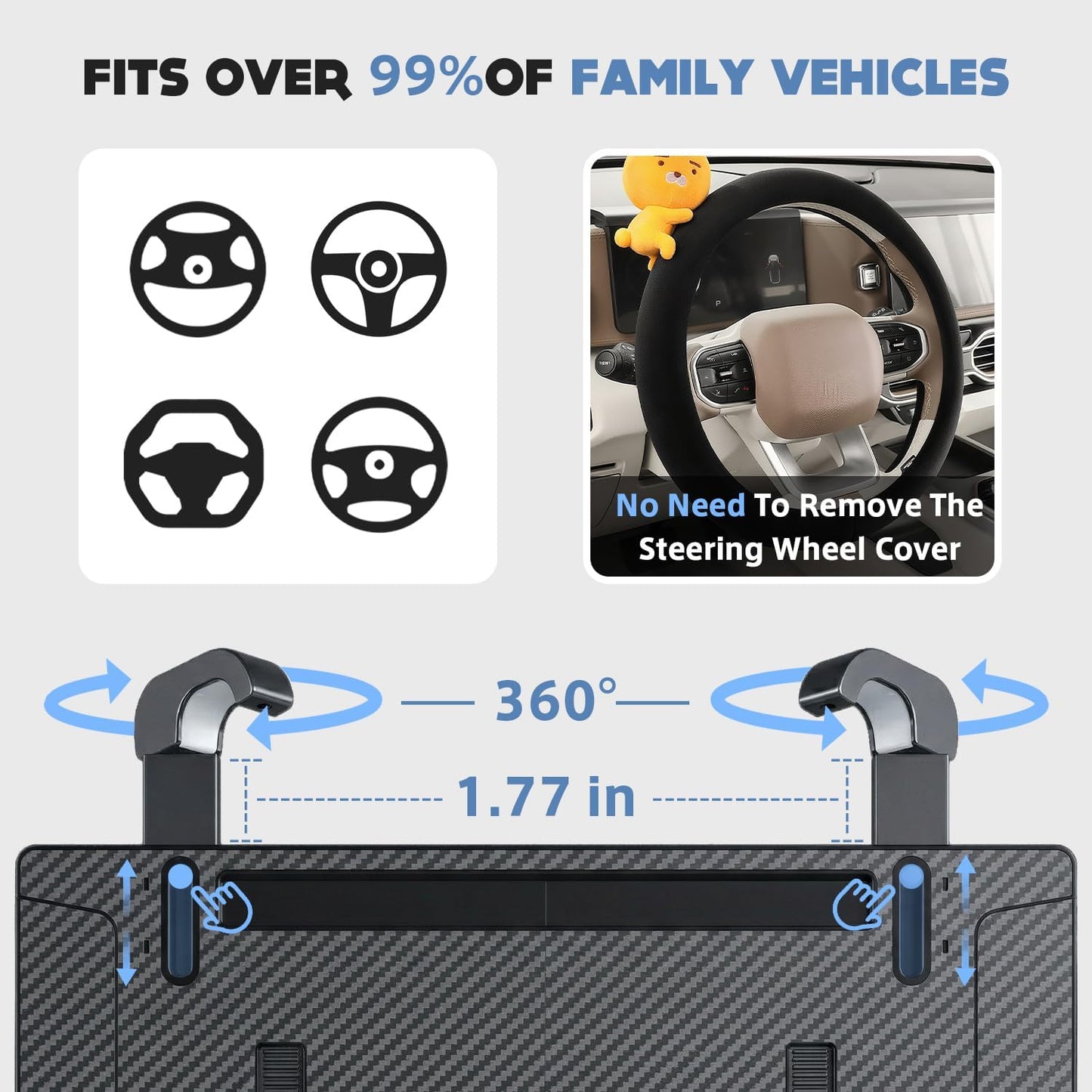 3 in 1 Car Steering Wheel Desk Tray &amp; Car Seat Gap Filler &amp; Organizer, Foldable Carbon Fiber Look Adjustable Car Tray, for Laptops, Eating Food, Writing, Entertainment