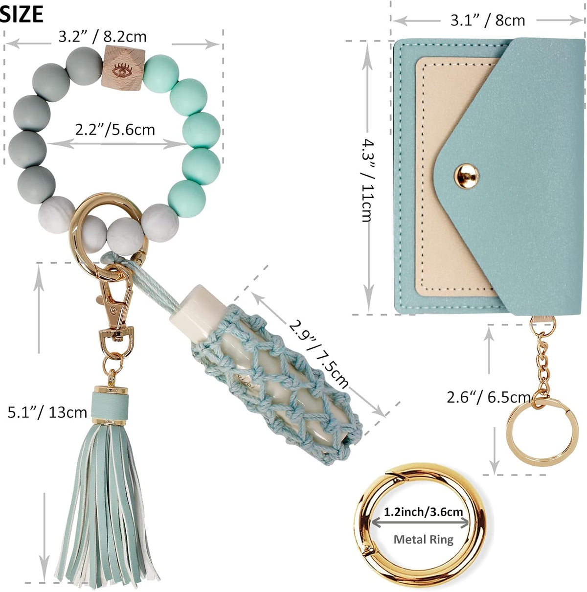 BIHRTC Silicone Key Ring Bracelets Wristlet Keychain Wallet with Net Chapstick Holder for Women