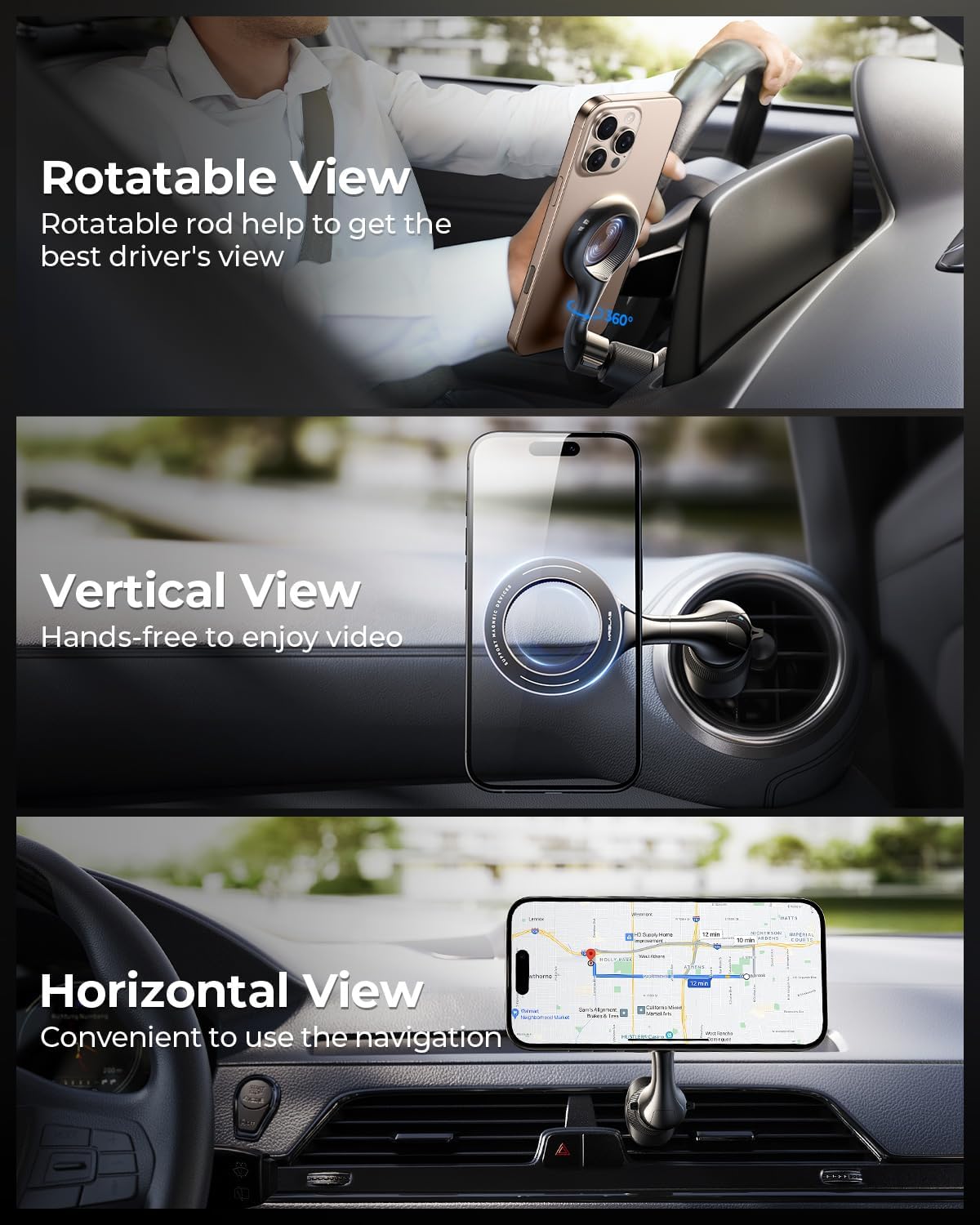 For MagSafe Car Mount [Double Metal Hook] Air Vent Magnetic Phone Holder