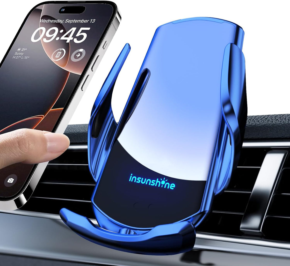 Wireless Car Charger, MAX 15W Fast Charging Auto Clamping, Sensing Phone Holder Mount, fit for iPhone 16 15 14 13 12 Pro Max Xs X, Samsung Galaxy S24 Ultra S23 S22 S21 S20 Note20 (1-Silver)