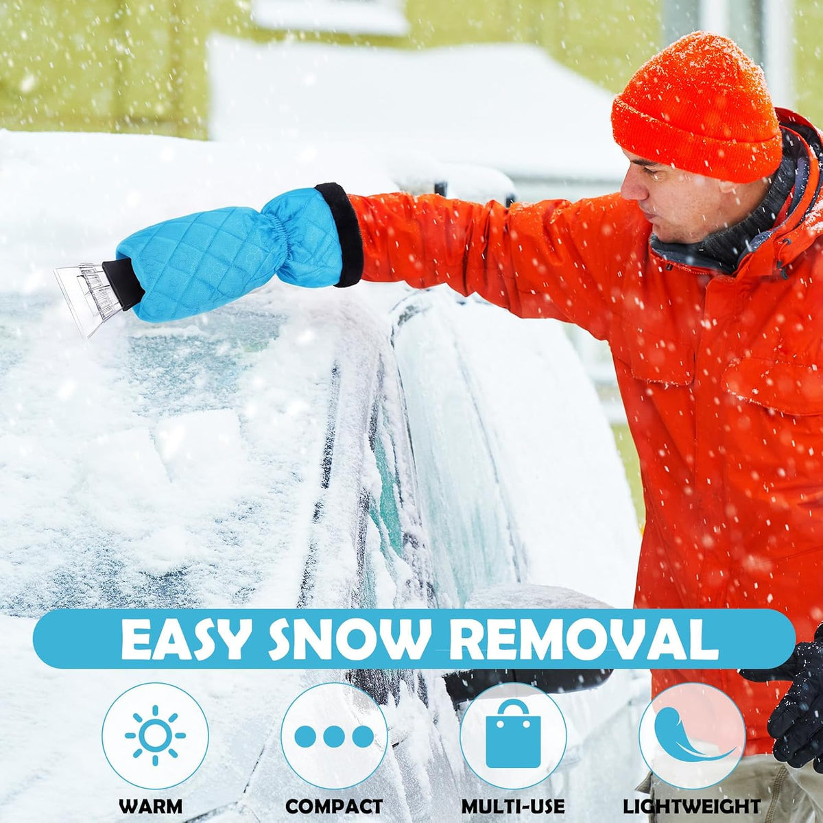 JaGely 4 Pack Ice Scrapers with Glove for Car Windshield,Sky Blue