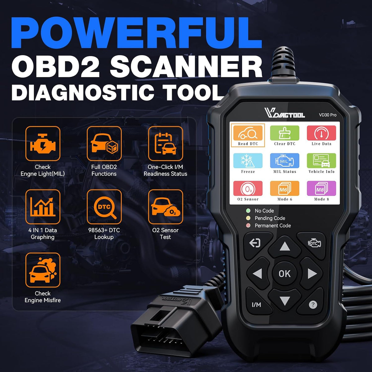 VDIAGTOOL VD30 Pro OBD2 Scanner, Check Engine Code Reader with Live Data