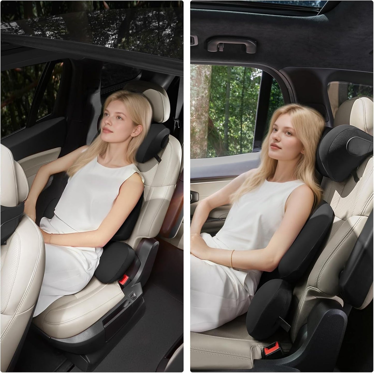 BEBAS Car Headrest Pillow, Memory Foam Neck Support Pillow for Cars - Ergonomically Designed for Long Drives, Travel & Commuting, Pain Relief with Removable & Washable Cover (Black)