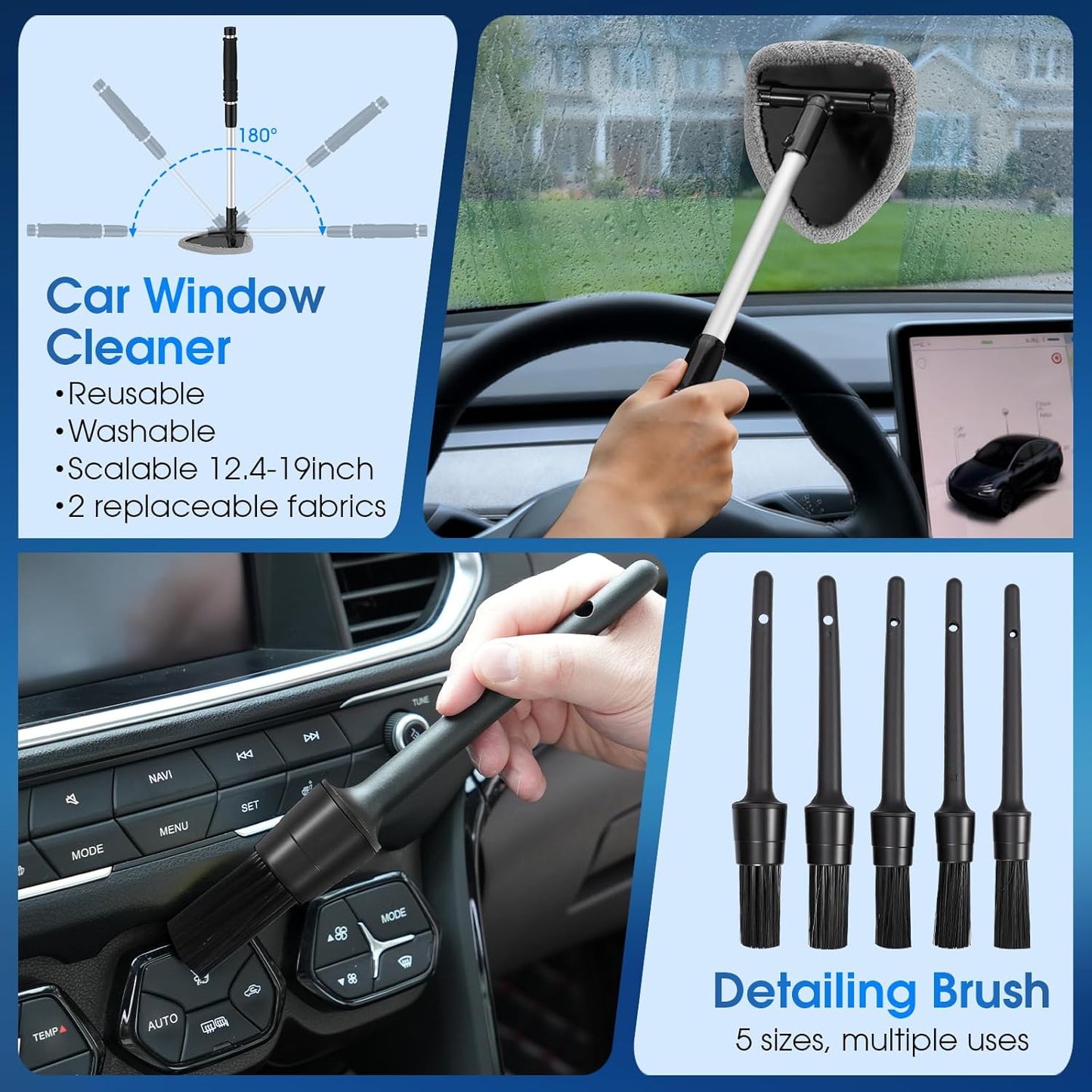 26pcs Car Cleaning Kit, Gray Interior Detailing Kit with High Power Vacuum Portable Cordless, Handheld Vacuum Cleaner for Home, Car, Pet Hair, Keyboard, Complete Auto Accessories for Gift